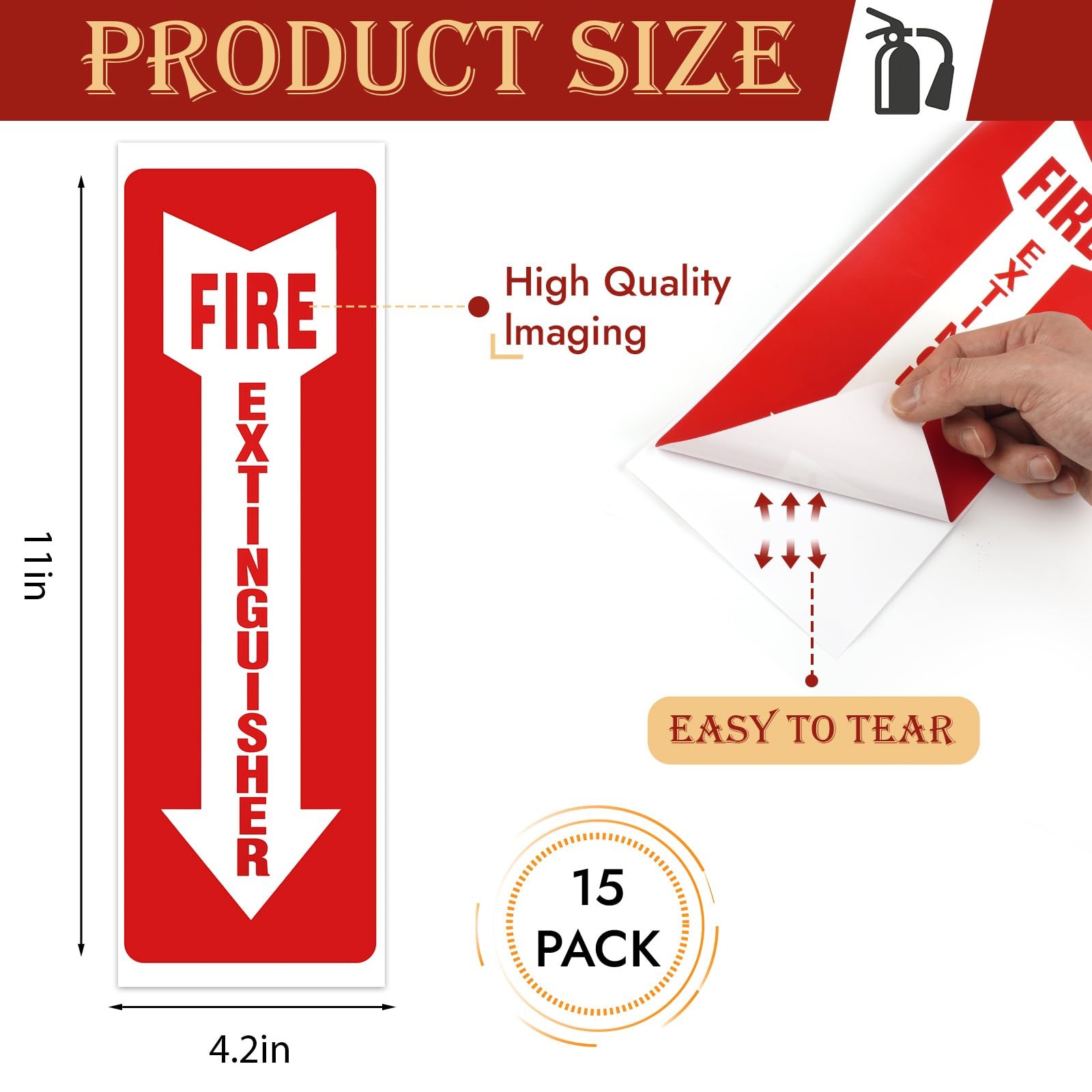 15 Pack Fire Extinguisher Signs 4×12 Inch Self Adhesive for Home
