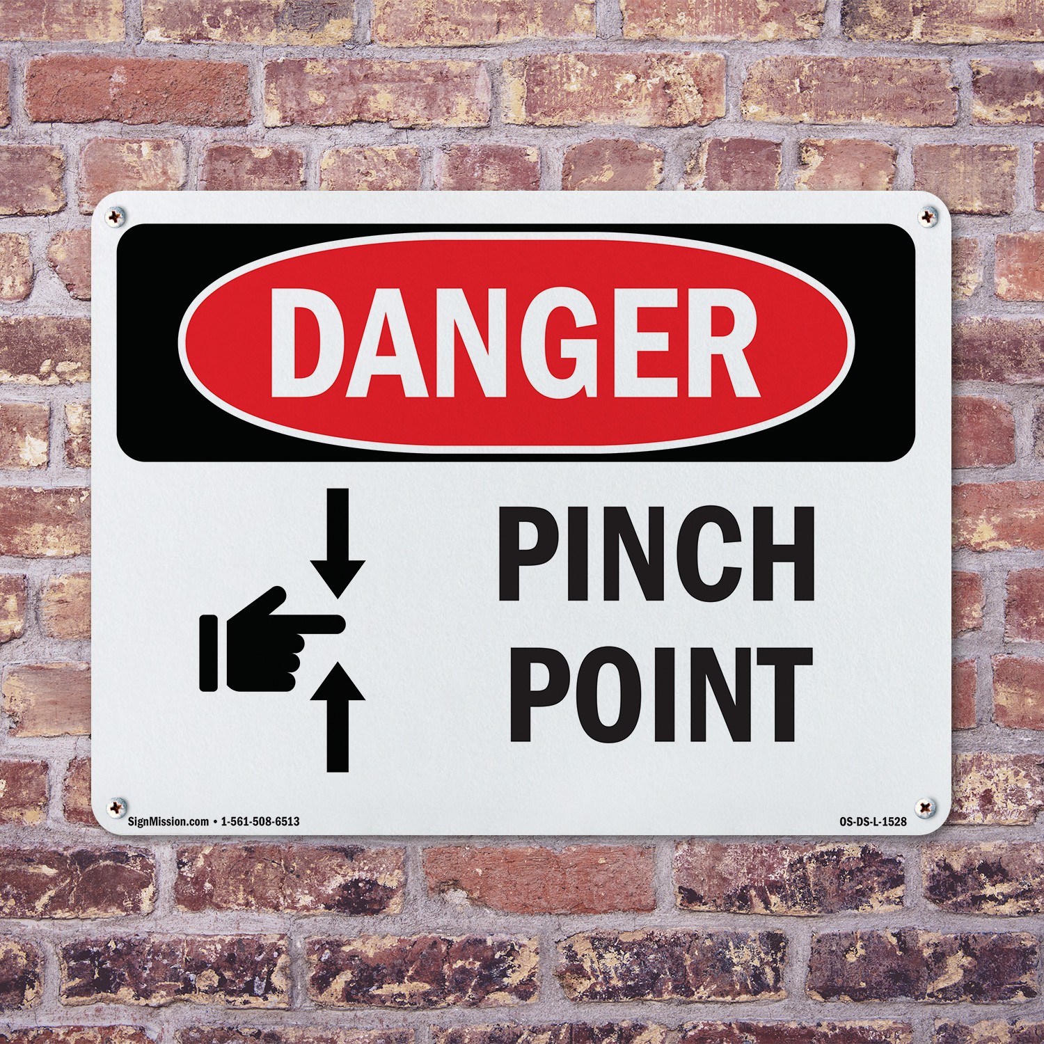 Pinch Point OSHA Danger Sign Metal, Plastic, Or Decal – 5 or 10 Pack