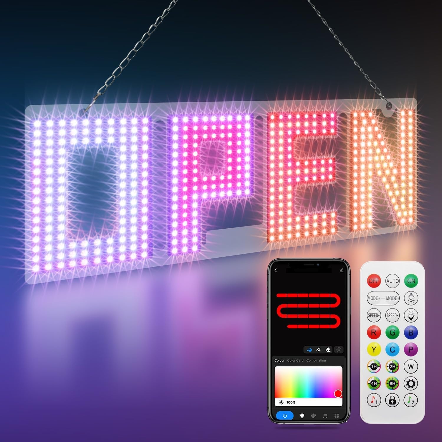LemonNova 15”x5” LED Open Sign, Bright Window Display with Chain & Remote