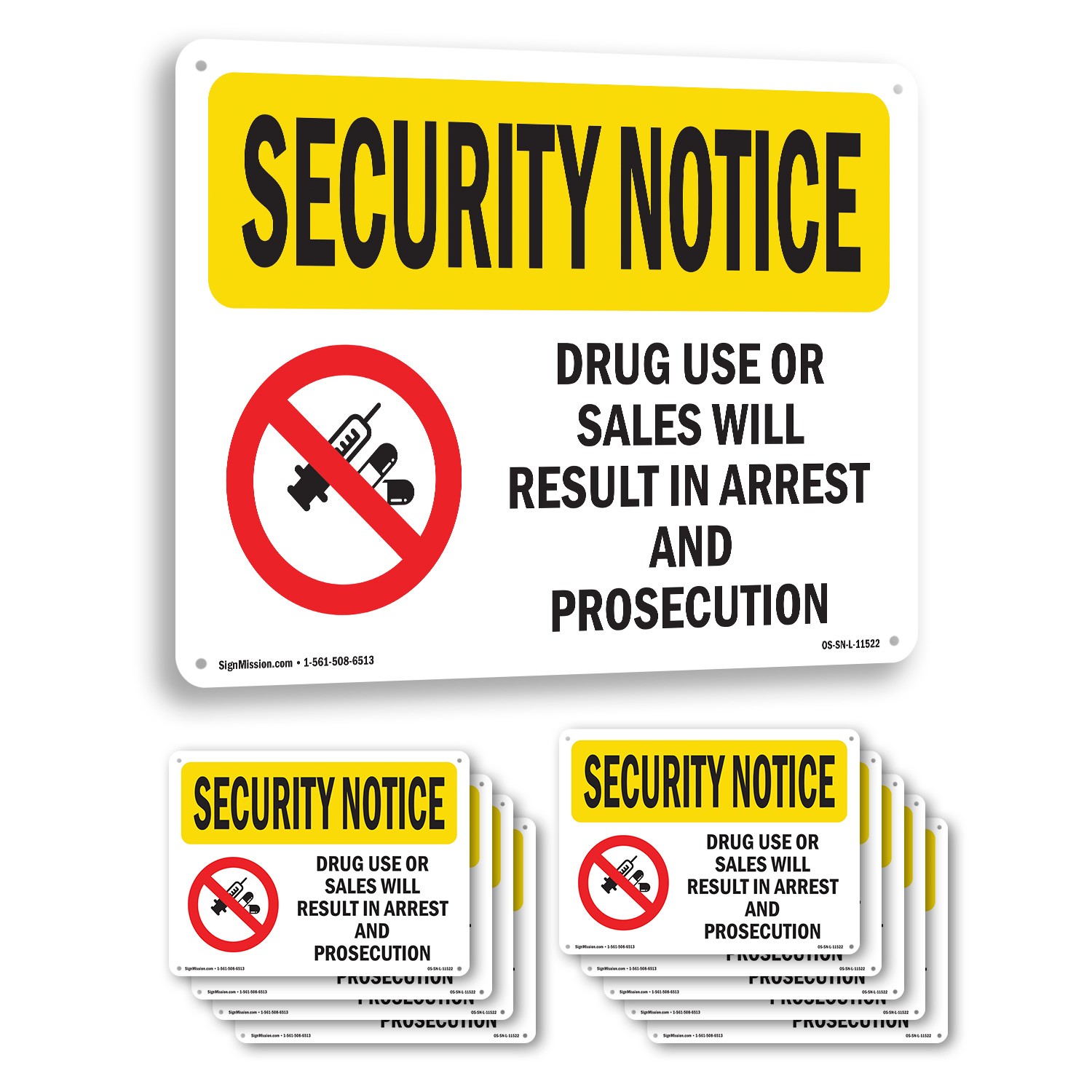 Drug Use Or Sales OSHA Security Notice Sign Metal, Plastic, Decal 5 or 10 Pack