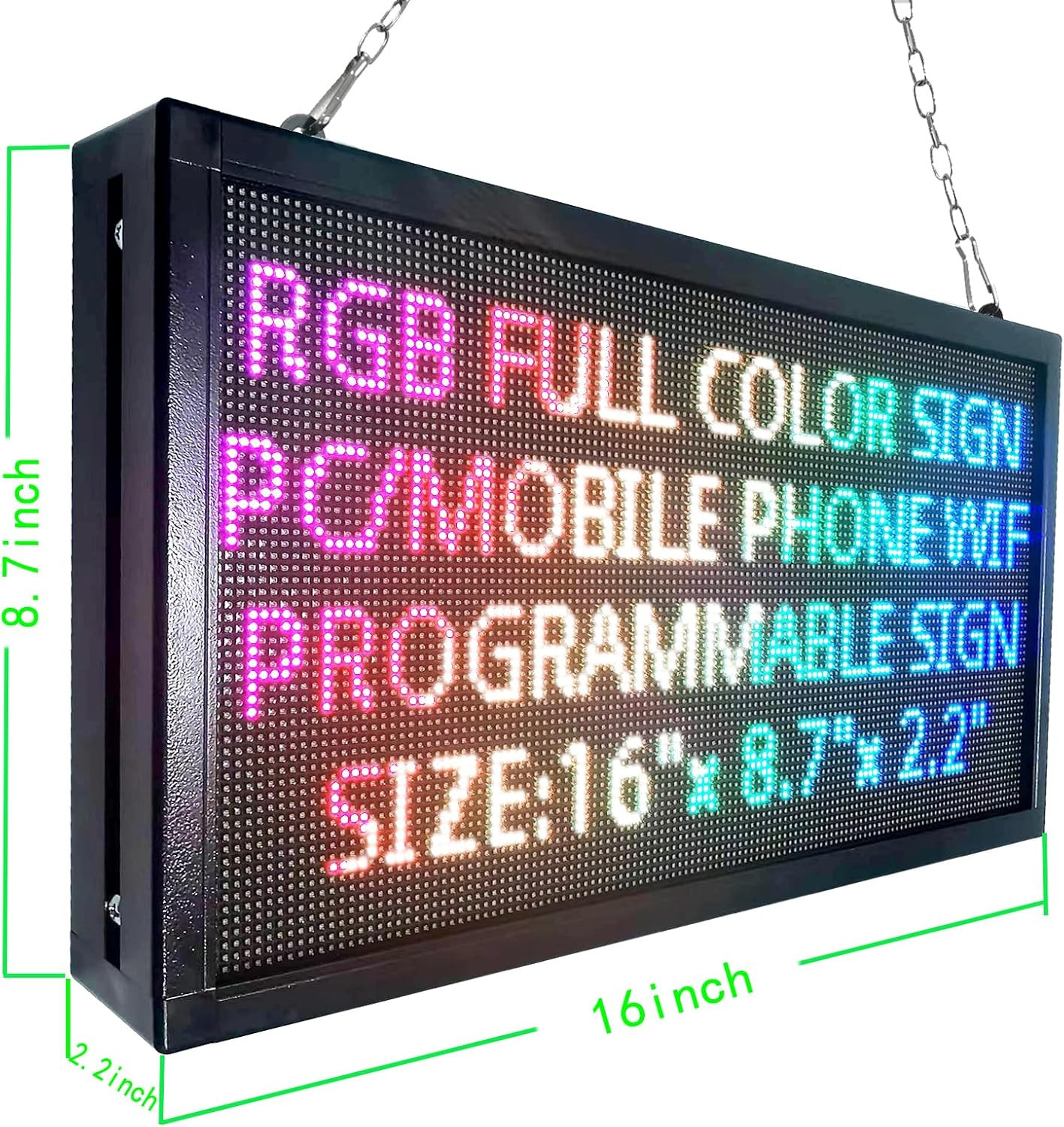 P3 Full Color LED Sign 16″x8.7″ – Wifi Programmable Scrolling Display Board