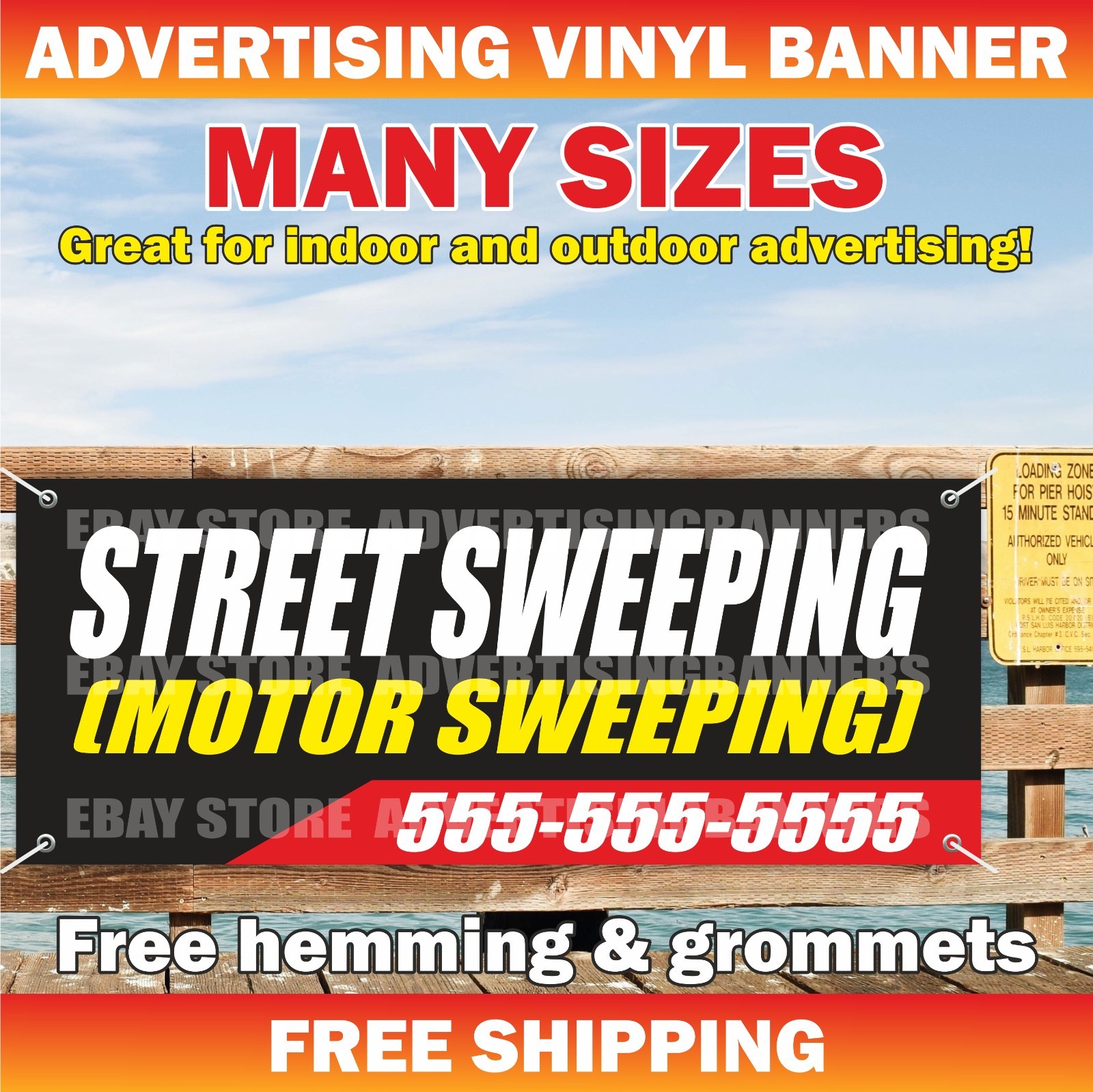 STREET SWEEPING Advertising Banner Vinyl Mesh Sign Motor Sweeping Custom Phone
