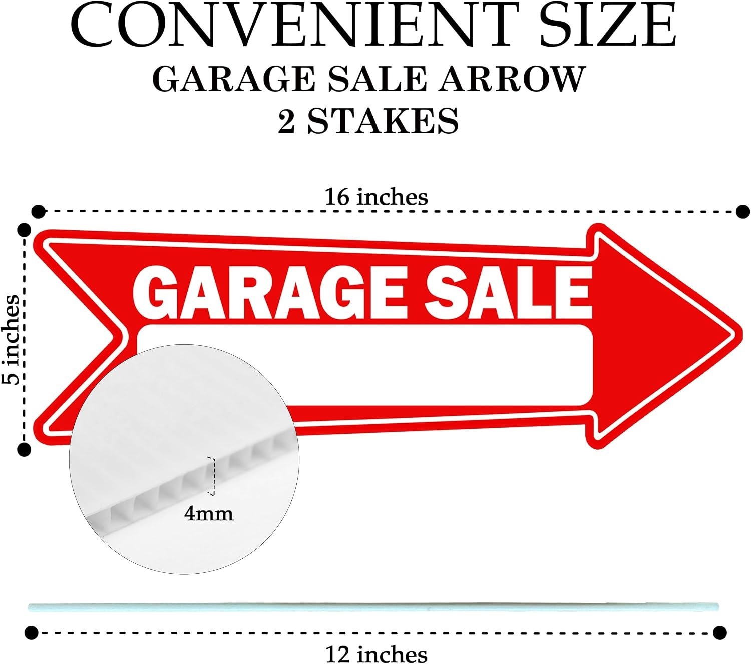 Double-Sided Red Yard Sale Arrows 16″ x 5″ with Stakes – 1, 3, or 6 Pack Options