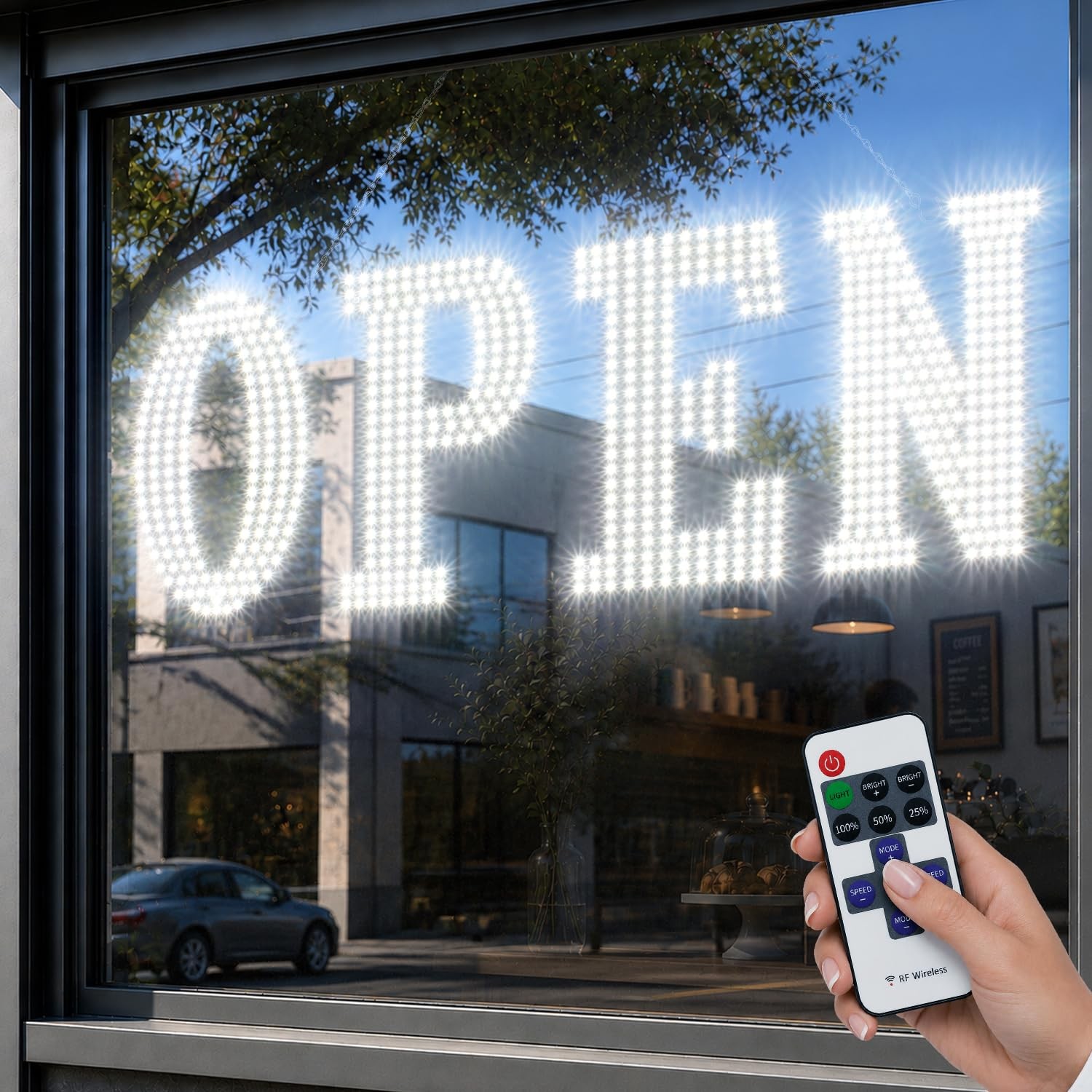 White Animated LED OPEN Sign for Business, 30×10 Inch Window Sign
