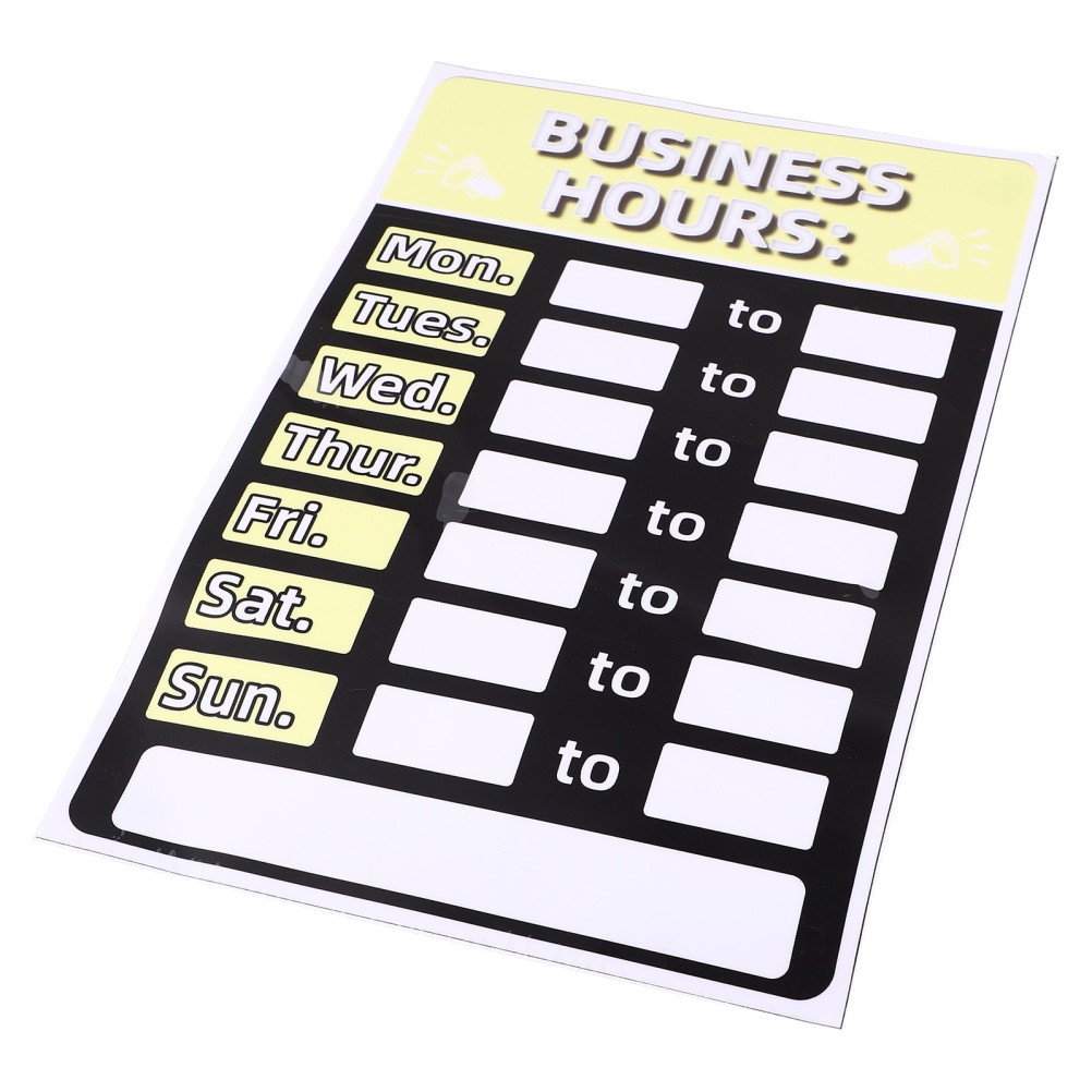 Reusable PVC Business Hours Sign Yellow Adhesive Sunproof Opening Sticker