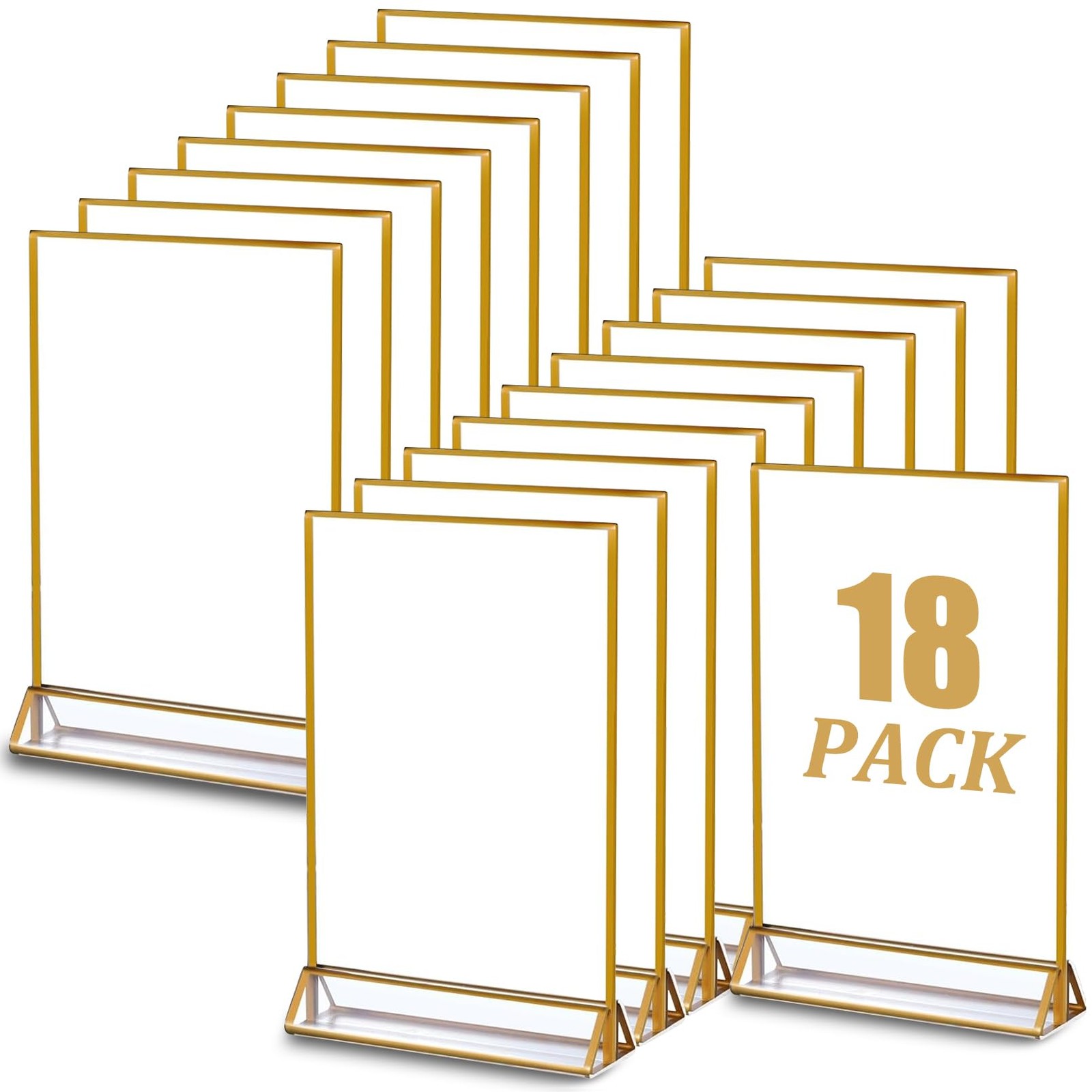 PIEMEET 18 Pack Acrylic Sign Holder with Golden Border, 4 X 6 Clear Gold