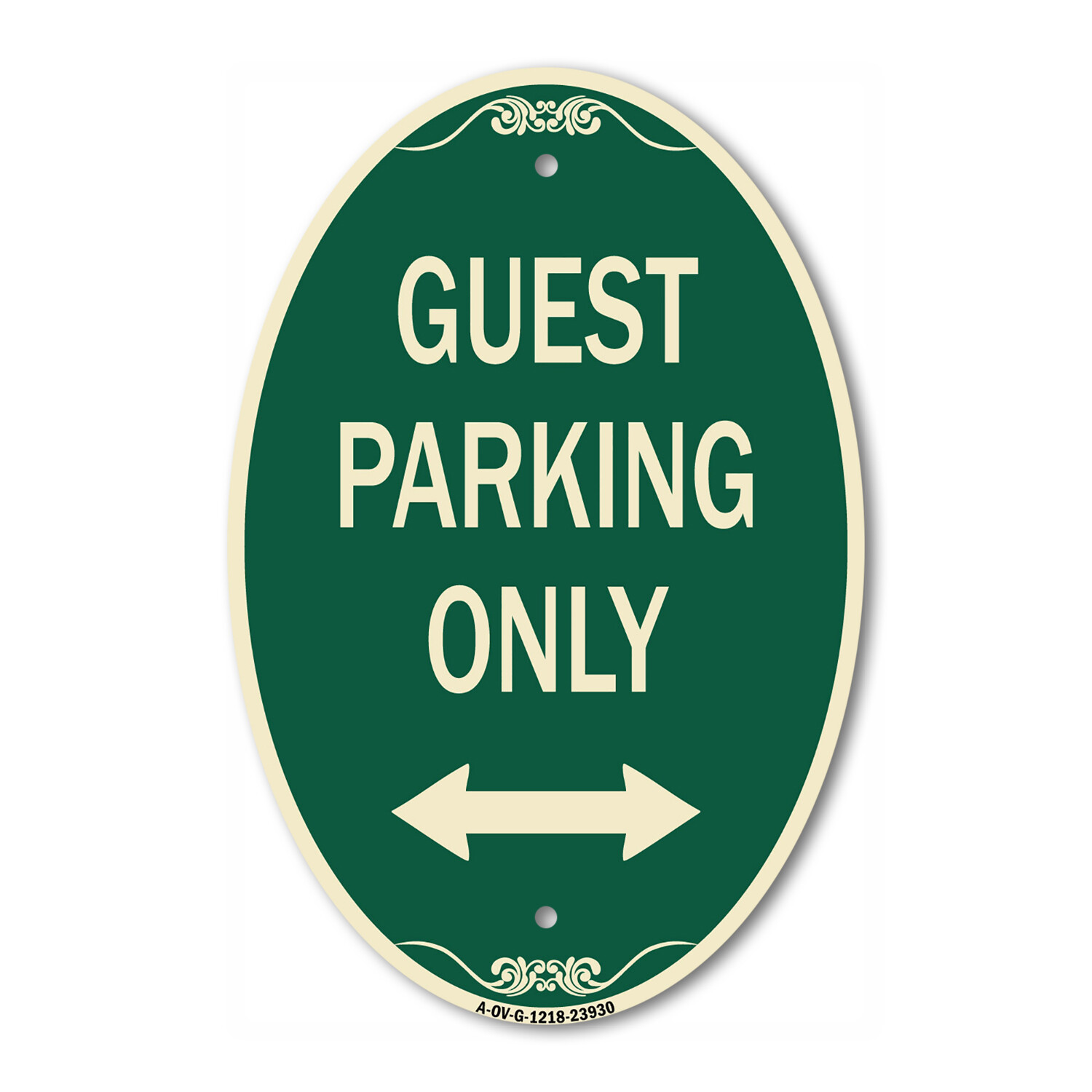 Guest Parking Only (With Bidirectional Arrow) 12″ x 18″ Green Aluminum Oval Sign