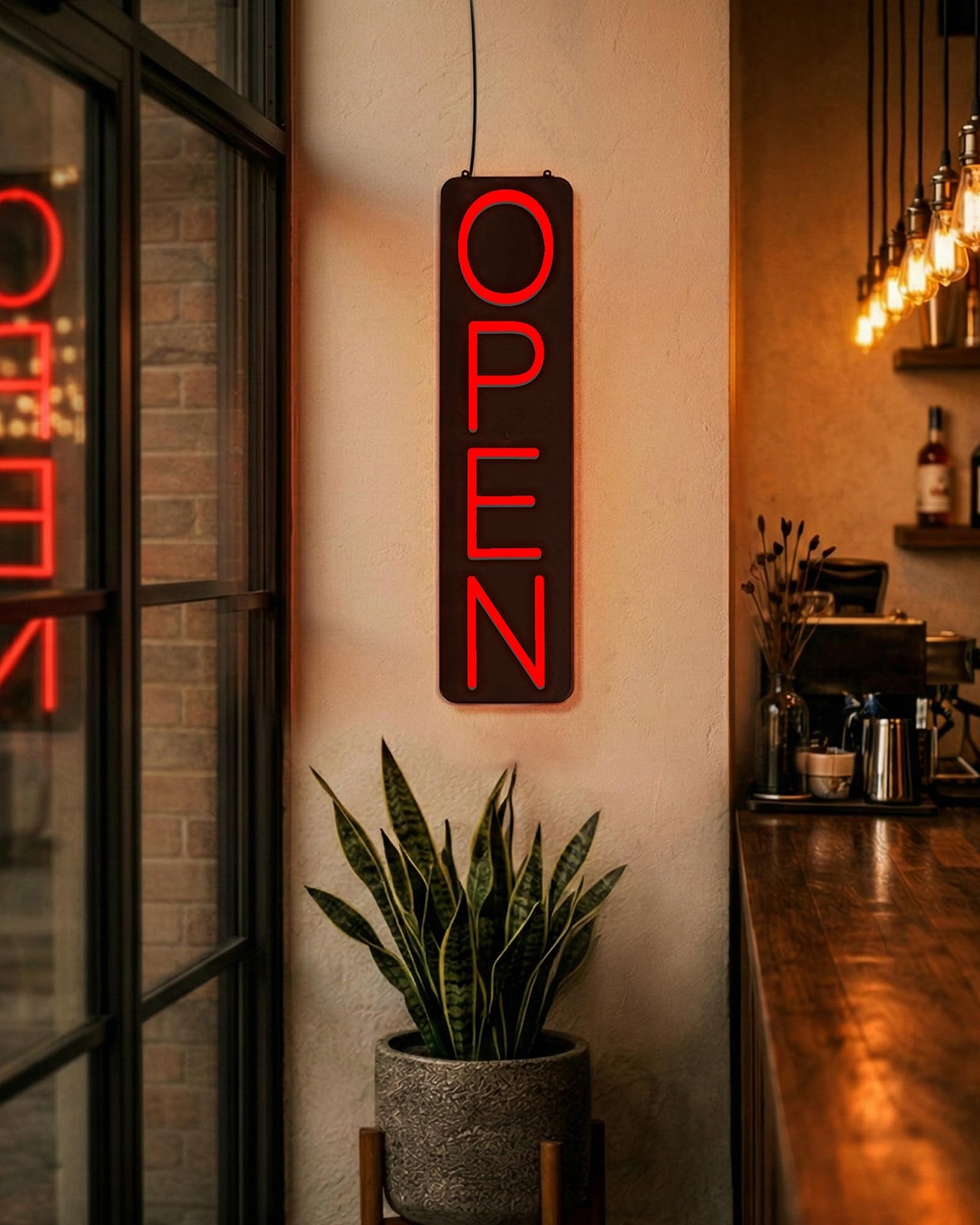 Hineon Vertical Neon Open Sign 26Inx5In Vertical Led Open Sign For Business Bar