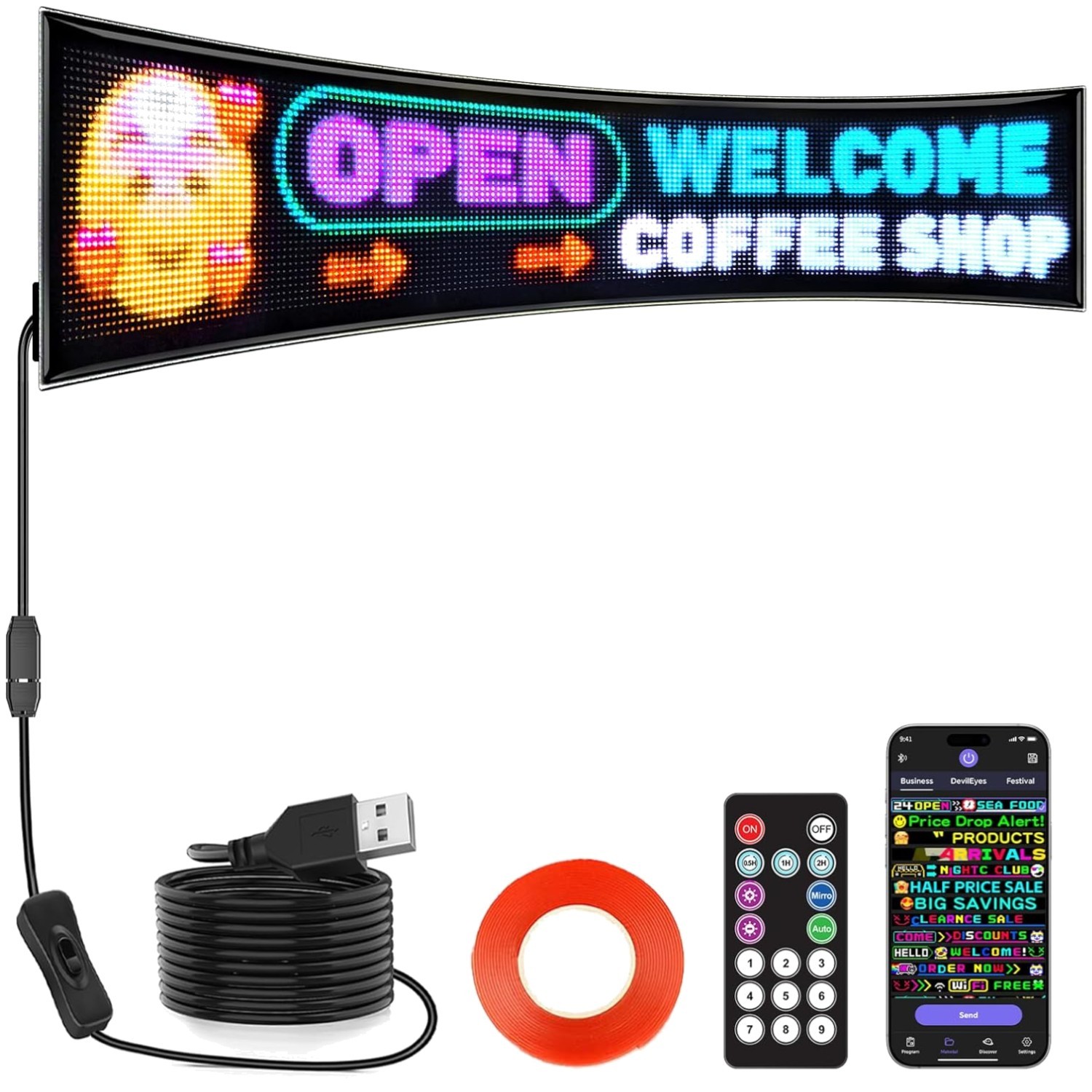 Programmable Scrolling LED Sign 31”x8” Custom Text Display