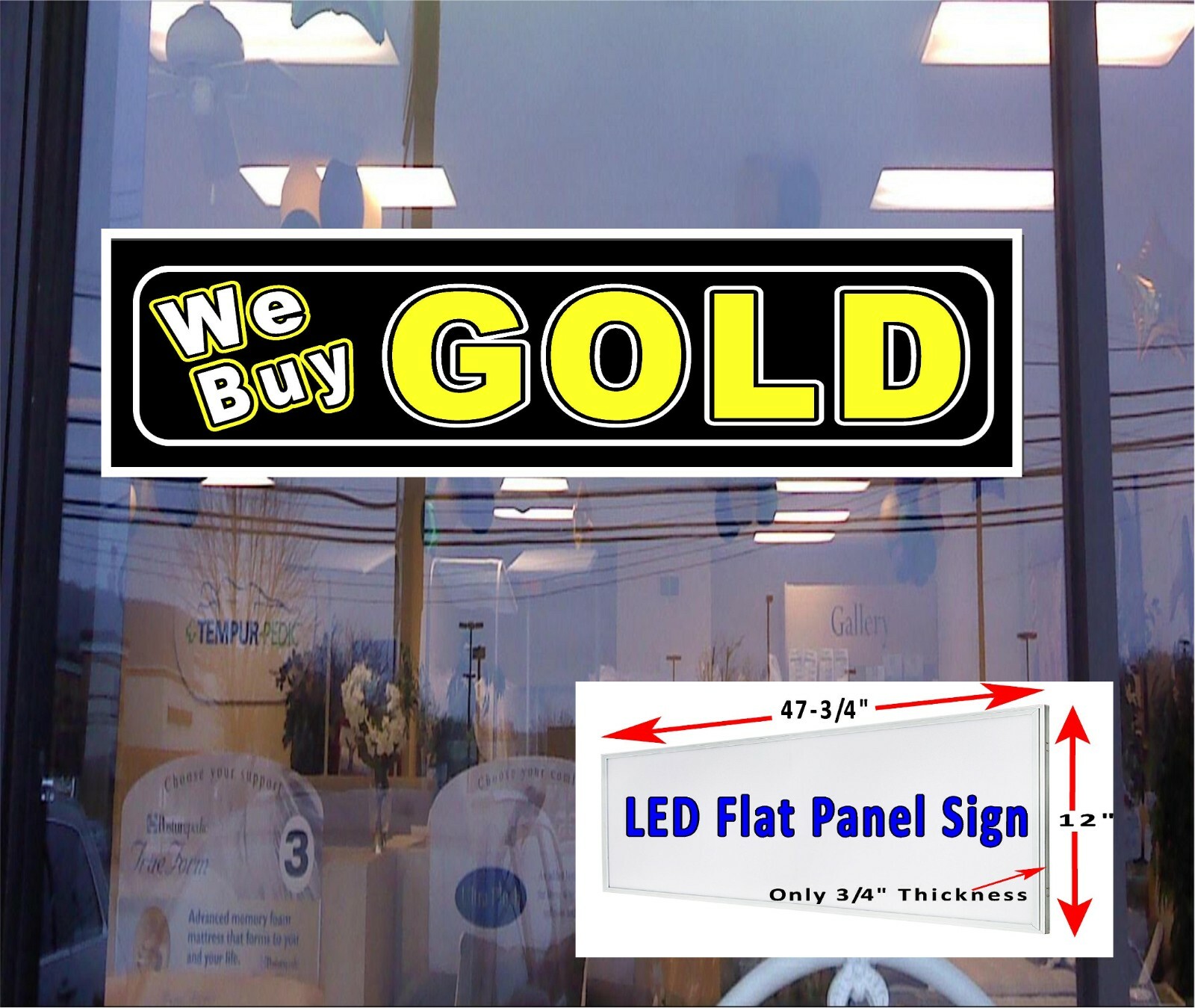 WE BUY GOLD Led light box window Sign 48″x12″