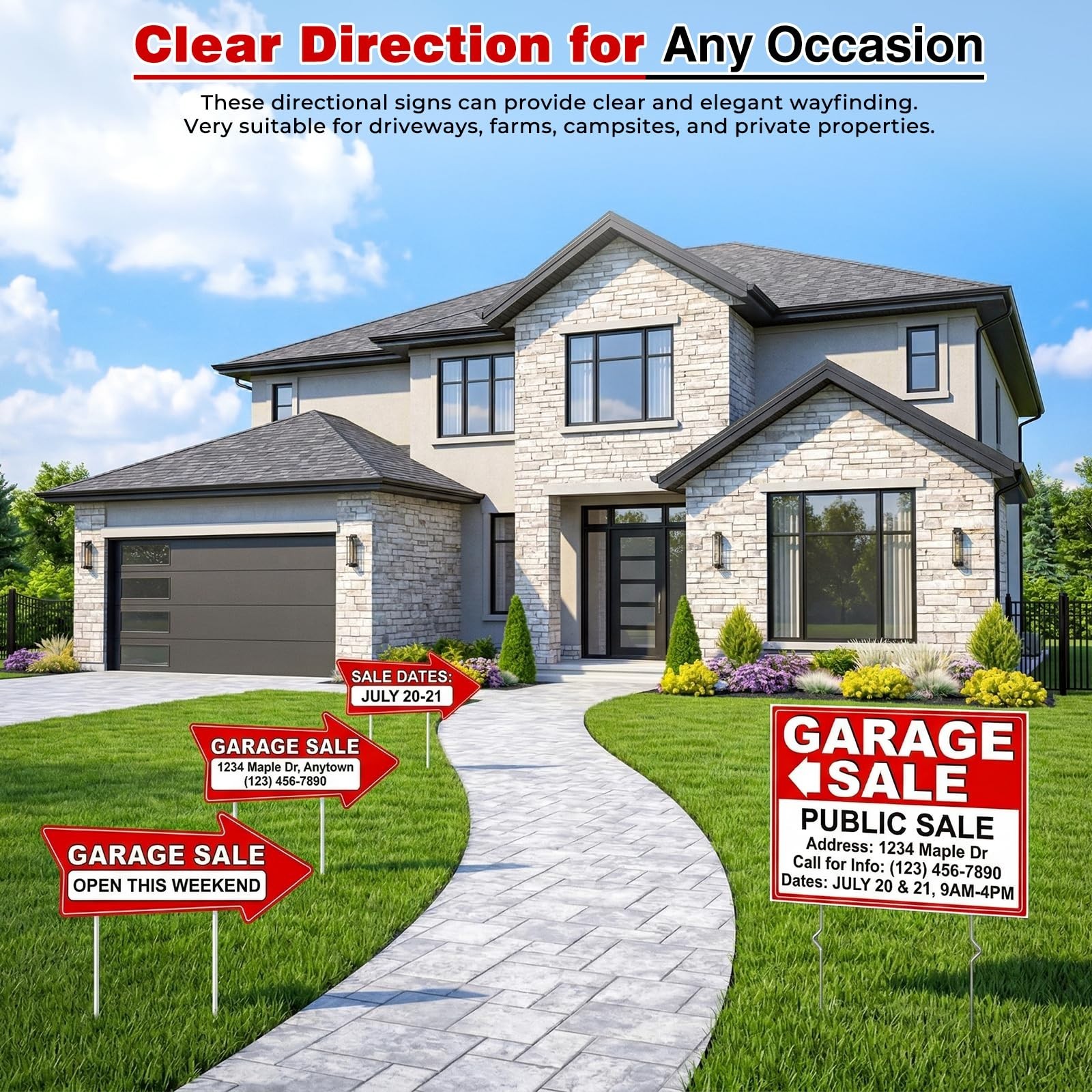 Garage Sale Signs Kit – 14 Pack Large Double-Sided Yard Sale Signs with Stakes,