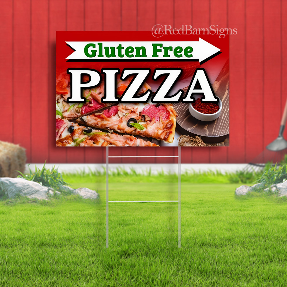 Gluten Free Pizza One-Sided Yard Signs with Metal Stakes