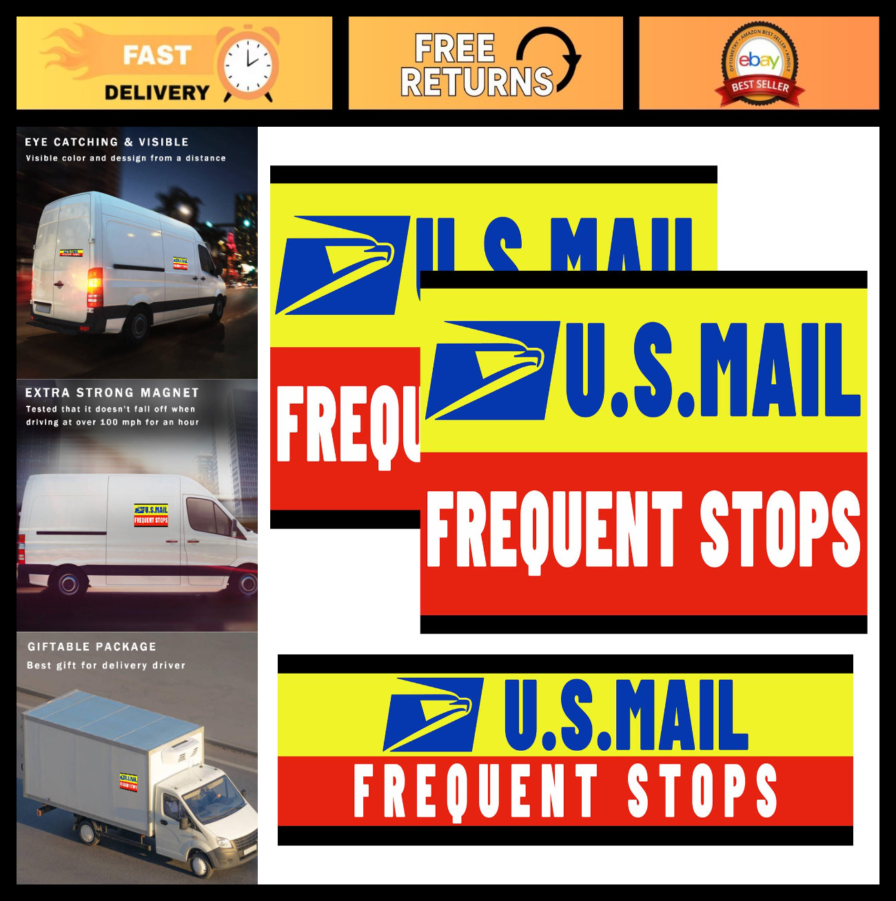 Magnetic Mail Delivery Driver Sign for Cars & SUVs – Reflective, Waterproof, 3PC