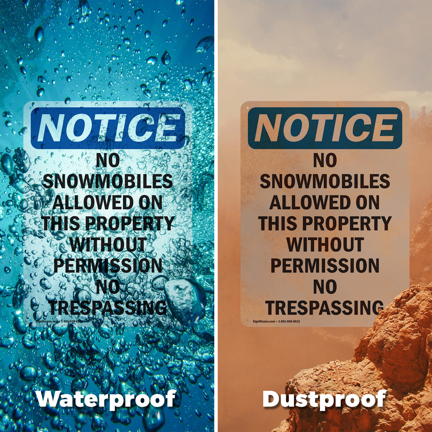 (2 Pack) No Snowmobiles Allowed On This OSHA Notice Sign Decal Metal Plastic