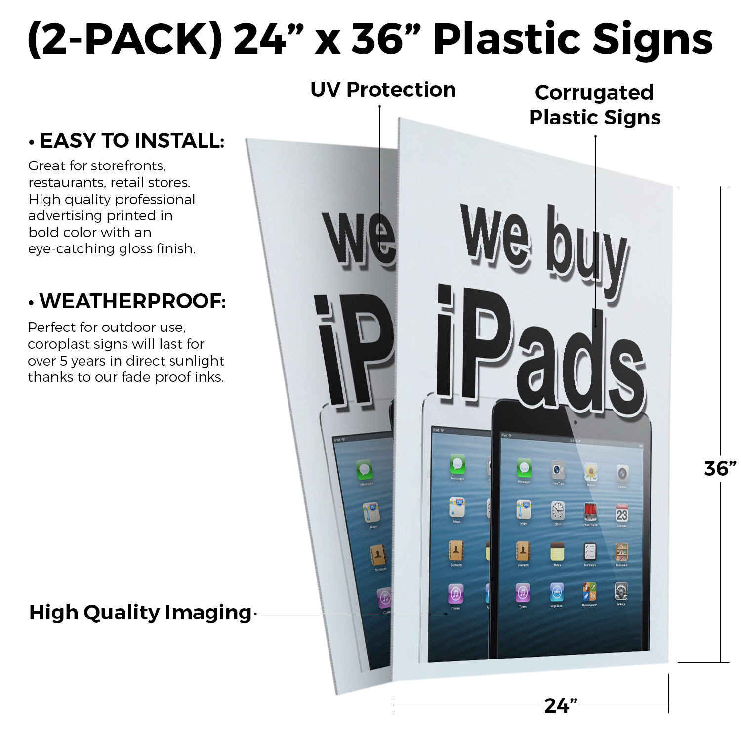 We Buy Ipads 24″ x 36″ 2 Pack Of Store Sign Plastic Or Decal