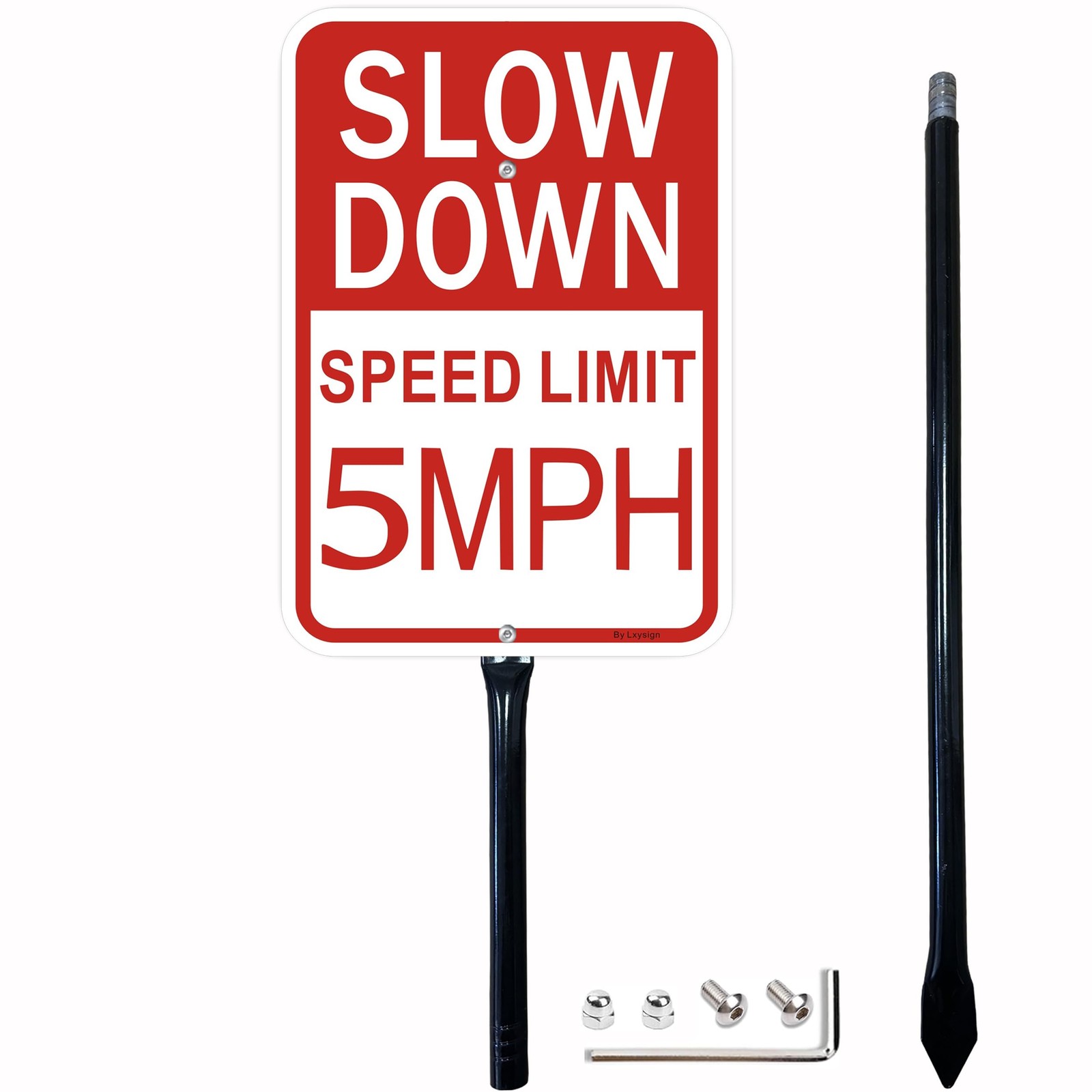 1 PCS Slow Down Speed Limit 5 MPH Sign 36 Inch Metal Stakes 14×10 In Aluminum