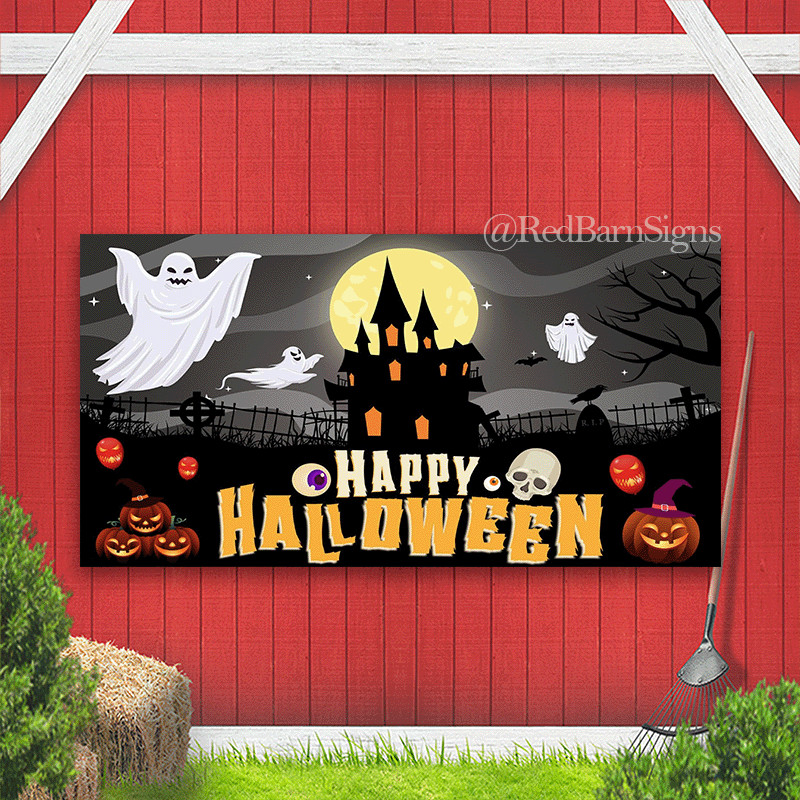 Spooky Happy Halloween Banner, Happy Halloween Banner for Halloween Party Decor