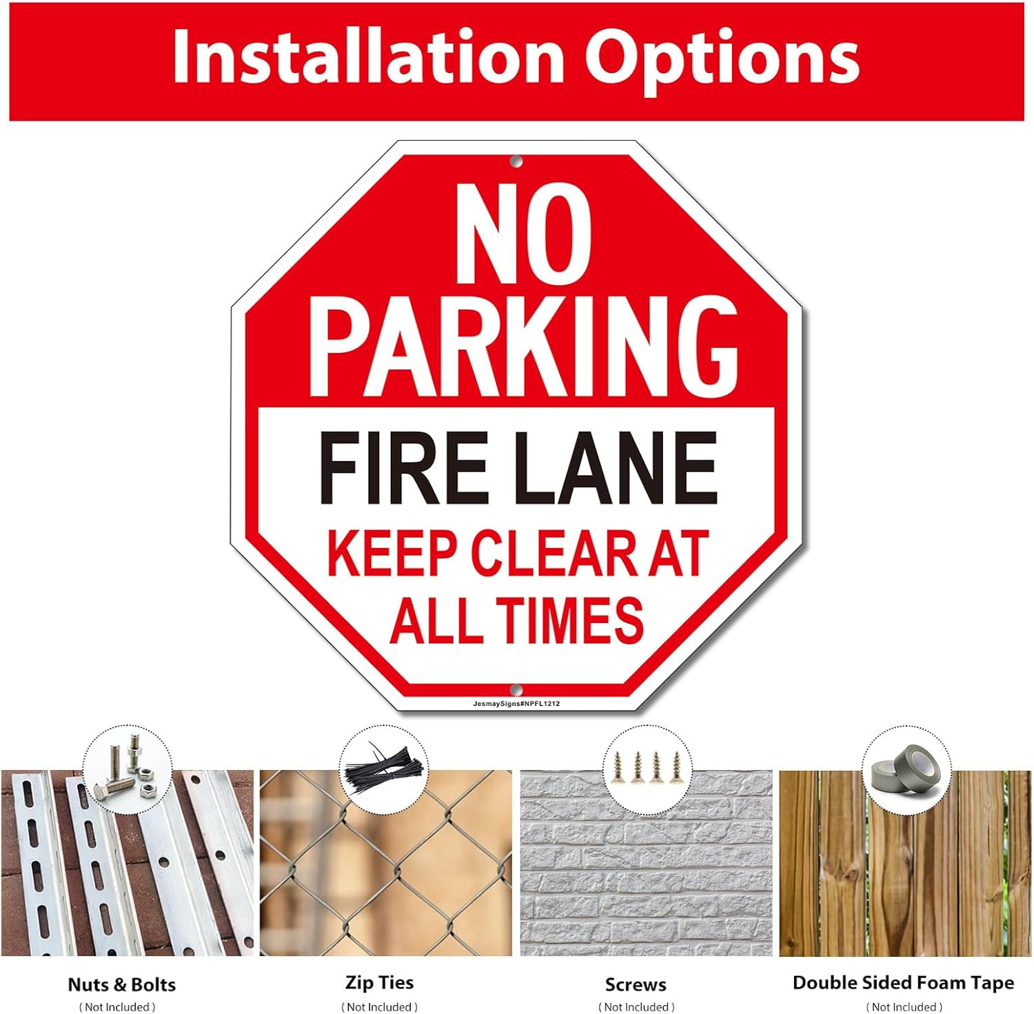 Reflective Fire Lane No Parking Sign – 12″ x 12″ Aluminum, 2 Pack