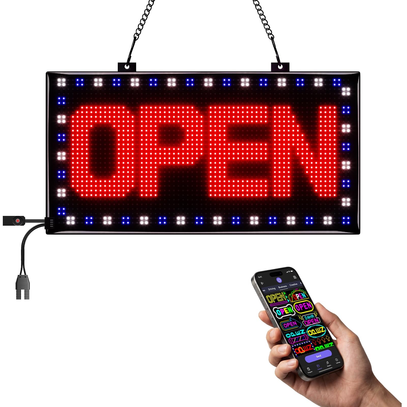 Programmable LED Open Sign,Support for Multiple Open Dynamic and Static Effec…