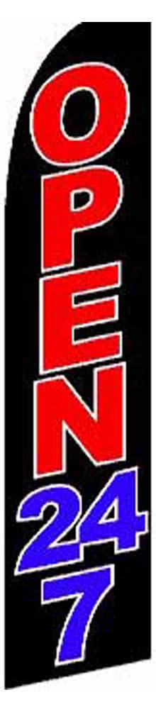 Open 24/7 Banner Flag Sign Display Kit Tall Bow Feather Flutter 2.5’ Wide
