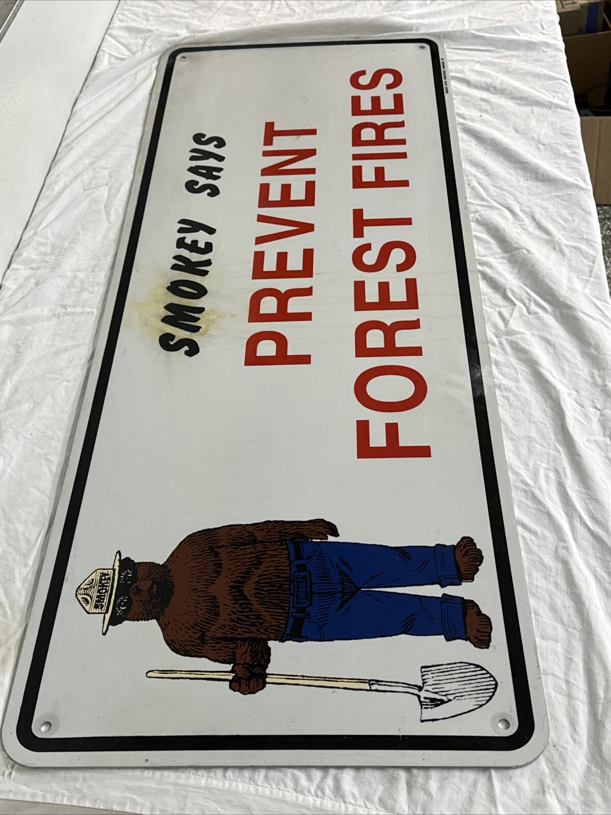 X•Vintage 18”x48” ‘Smokey Says Prevent Forest Fires’ Badger State Ind Metal Sign