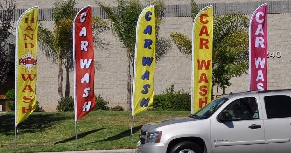 Car Wash Feather Flag Banner Swooper Flag Kit | Car Wash Signs | Pole Kit and…