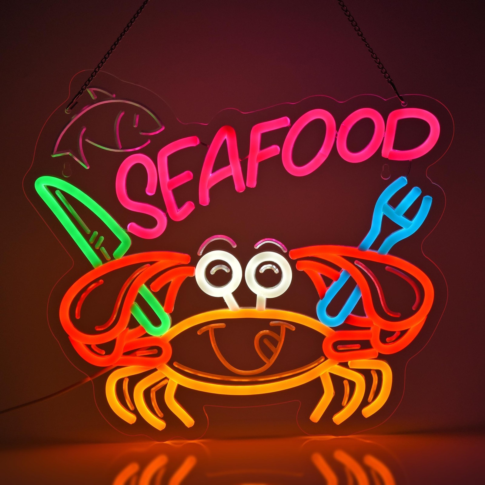 Seafood Neon Sign, Neon Lights Hanging Wall Art Decoration for Restaurant Sho…