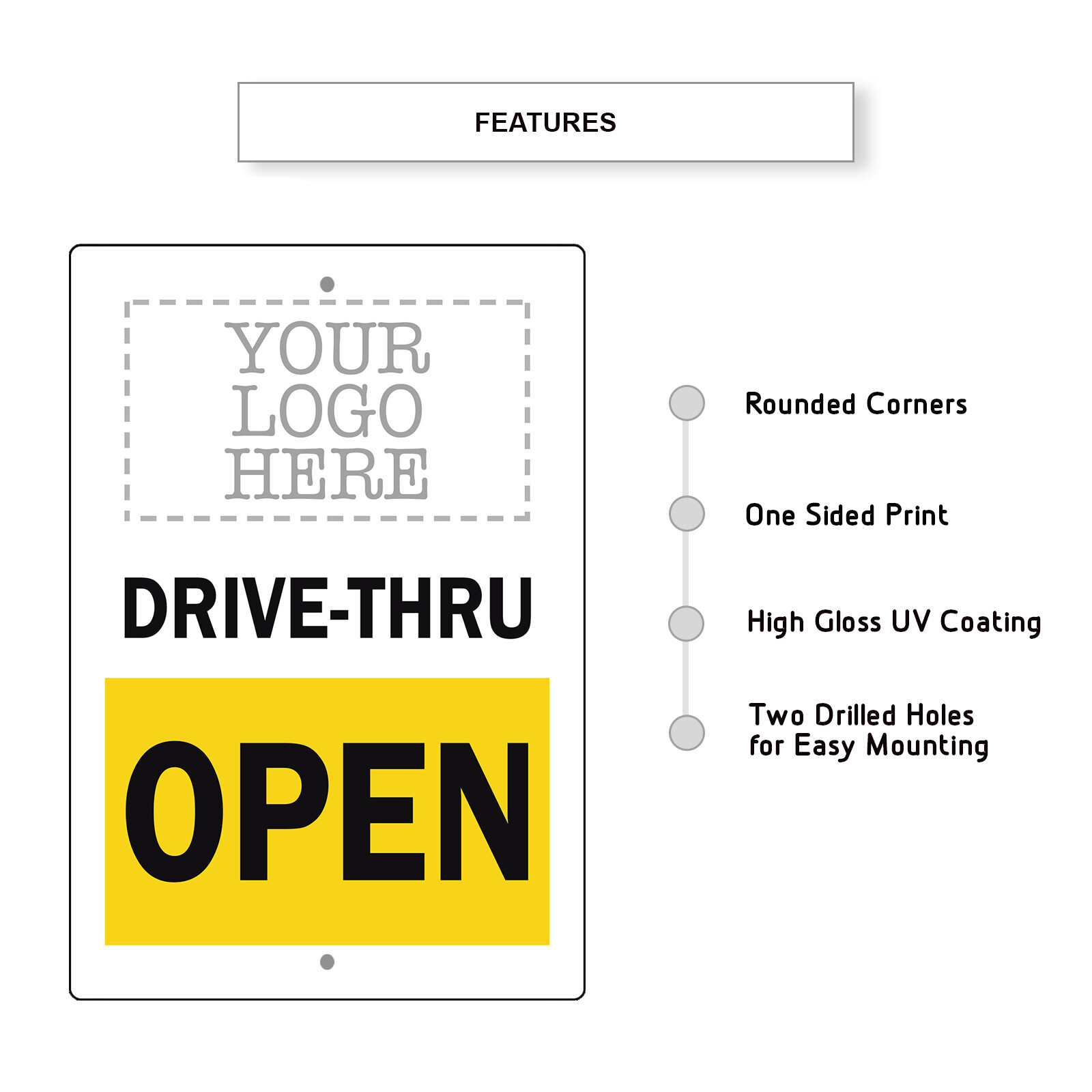 Custom Logo Sign Your Logo Here Drive-Thru Open Cafes Hotels Aluminum Metal Sign