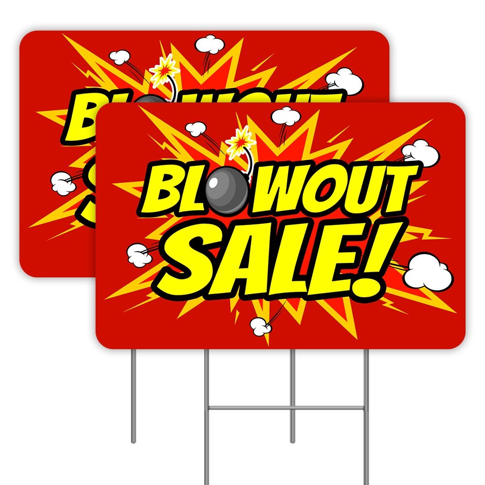 Blowout Sale 2 Pack Double-Sided Yard Signs 16″ x 24″ with Metal Stakes (Made in