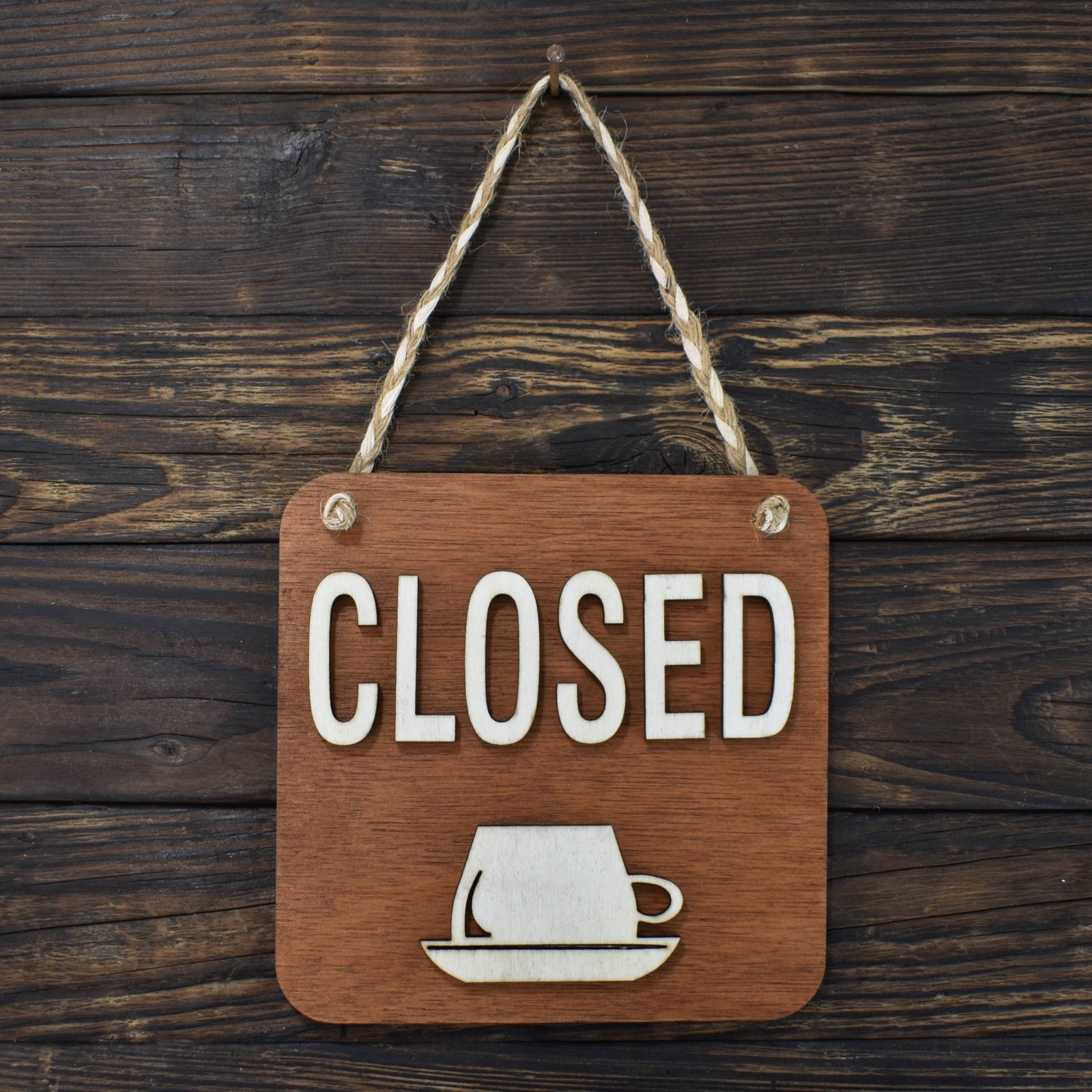 Open Closed Wooden Sign for Coffee Shop, Double Sided Sign For Store Door,