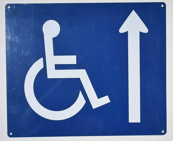 Wheelchair Accessible Sign with Ahead Arrow -(White/Blue,10×12)-The…-ref0420