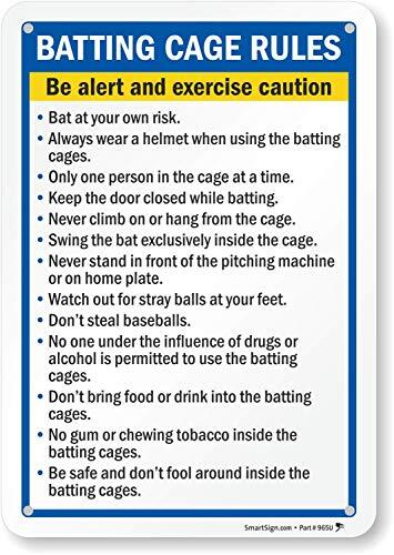 “Be Alert And Exercise Caution” Batting Cage Rules Sign | 7″ x 10″ Plastic