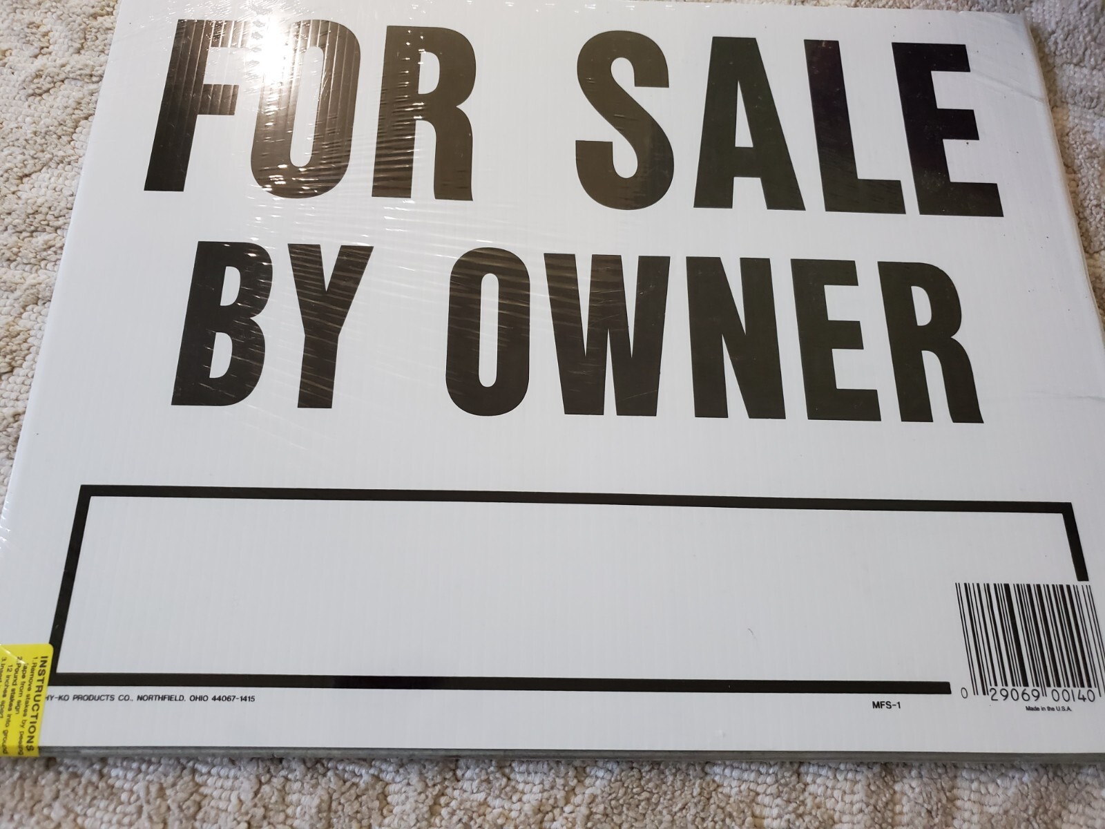 For Sale By Owner Yard Sign 18″ With Ground Stakes Two Sided