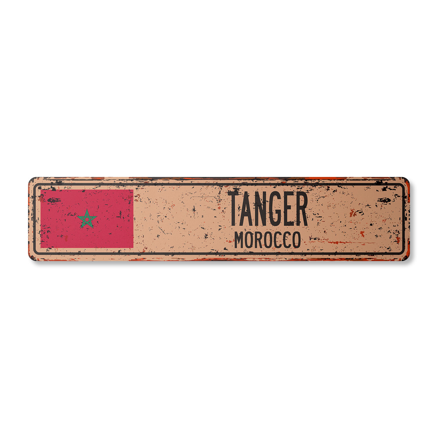 TANGER MOROCCO Vintage Street Sign Moroccan flag city country road wall rustic