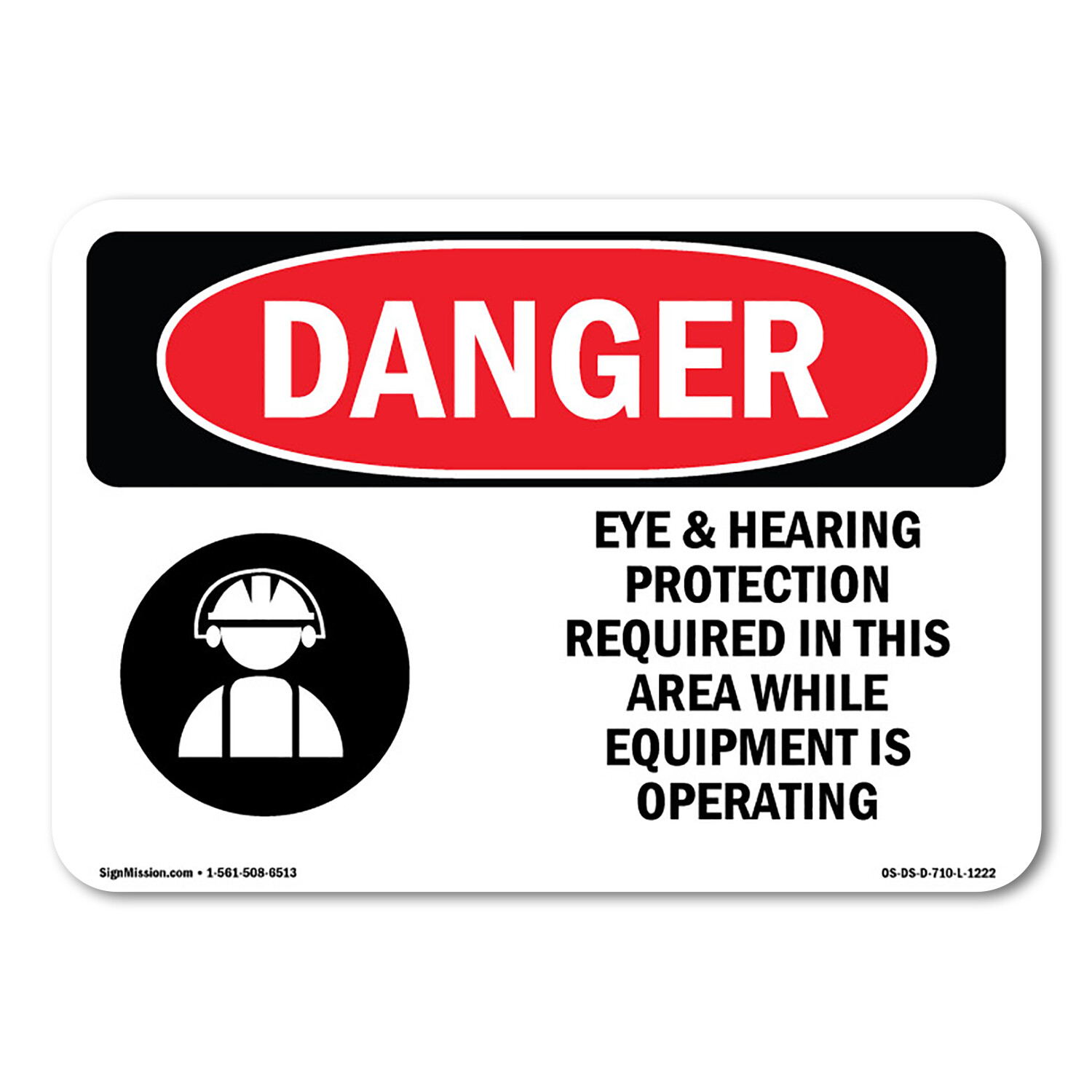 Eye And Hearing Protection Required ANSI Danger Sign Metal Plastic Decal
