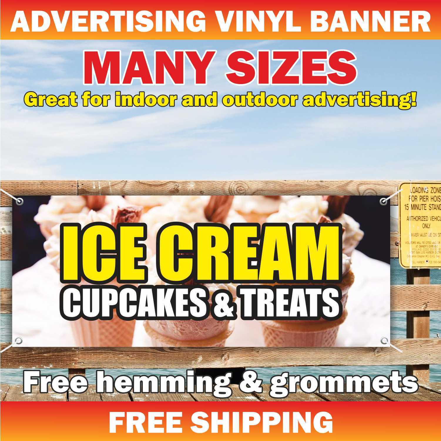 ICE CREAM CUPCAKES TREATS Advertising Banner Vinyl Mesh Sign slushies HELADO bar