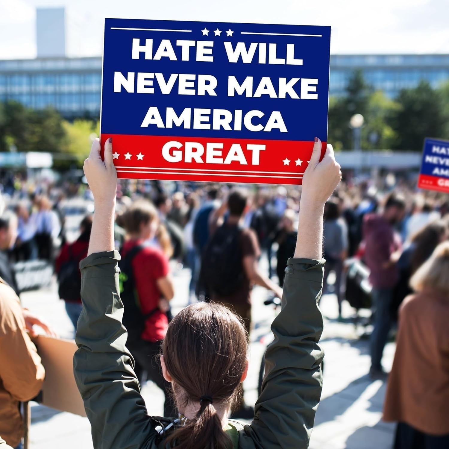 Anti Trump MAGA Yard Sign 17 x 12 inch Hate Will Never Make America Great Sign