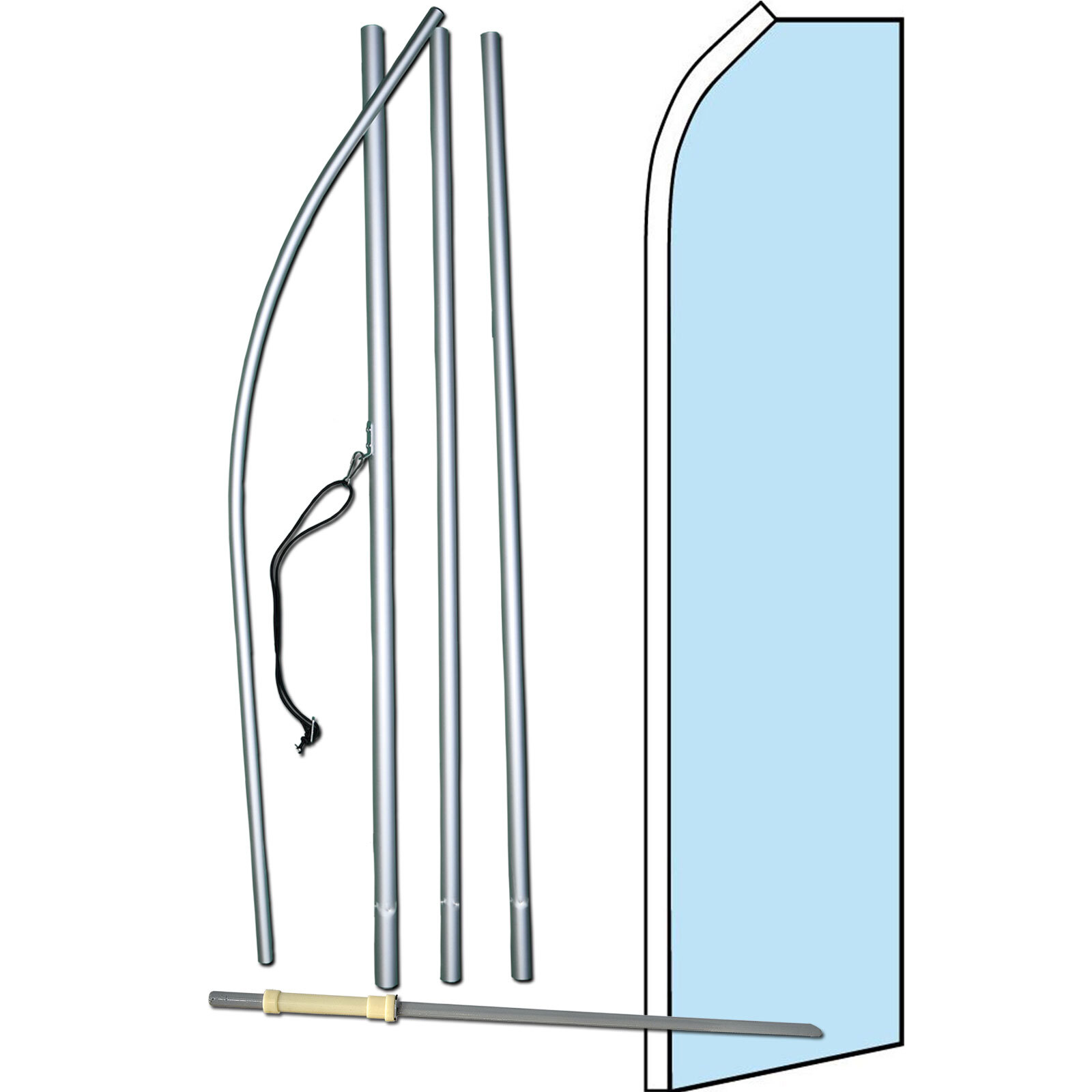 Solid Light Blue Flag with Flag Pole and Spike