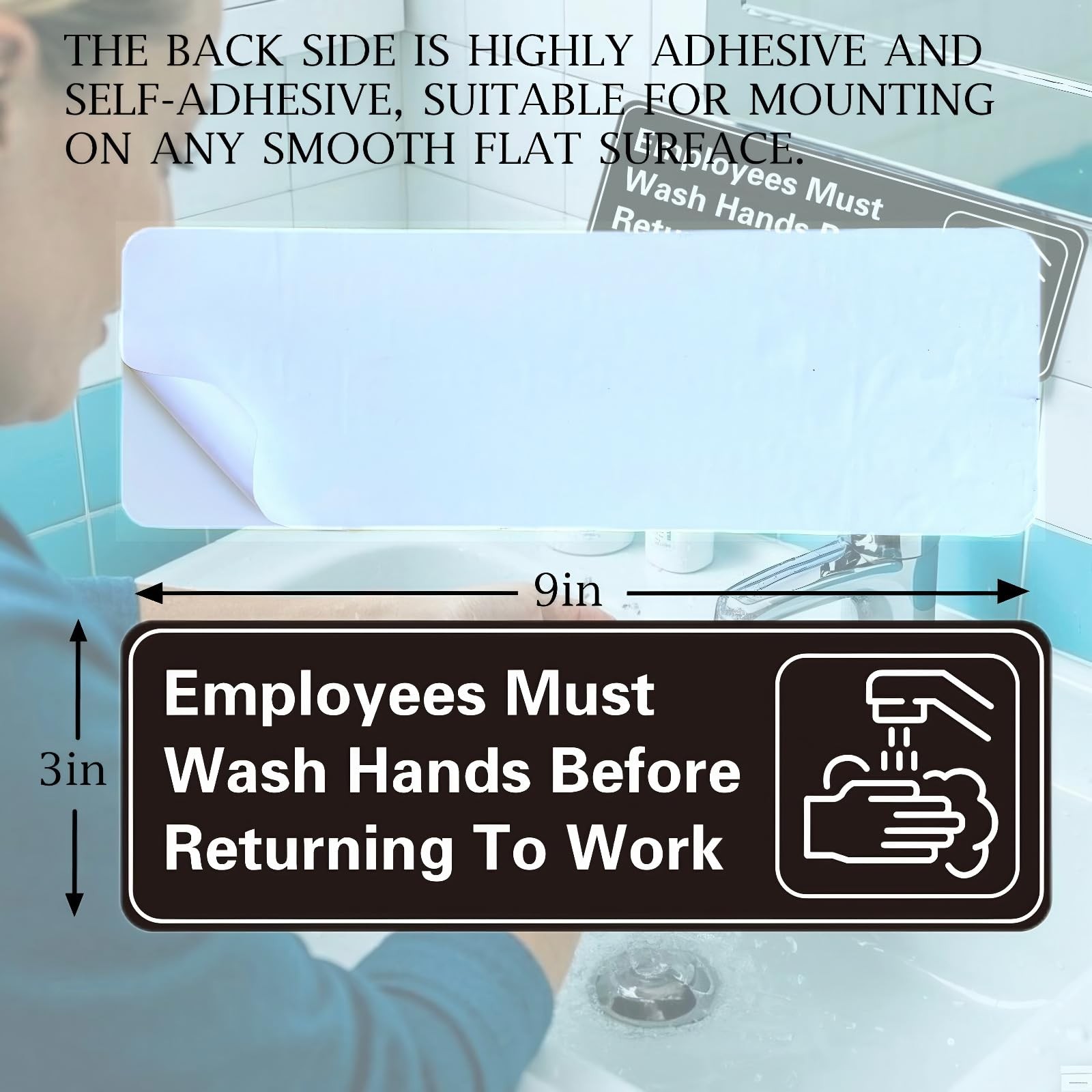 5 Pack Employees Must Wash Hands Sign, 9 X 3 Inch Waterproof Acrylic Sign