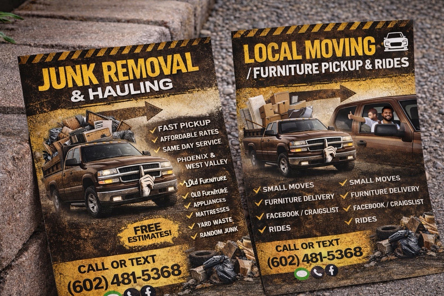 Junk Removal & Hauling Small Moves Yard Sign, Multi-Color (602) 481-5368