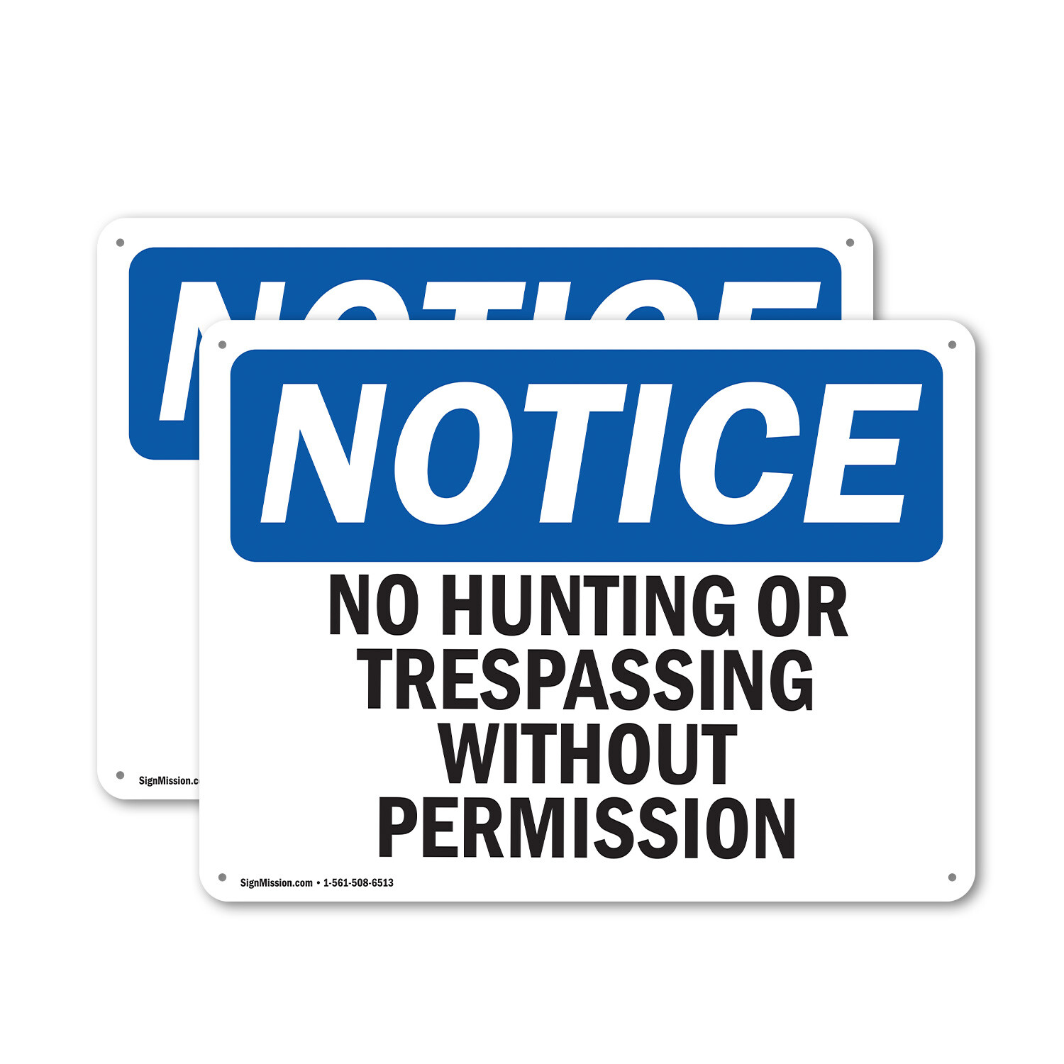 (2 Pack) No Hunting Or Trespassing Without Permission OSHA Notice Sign Decal