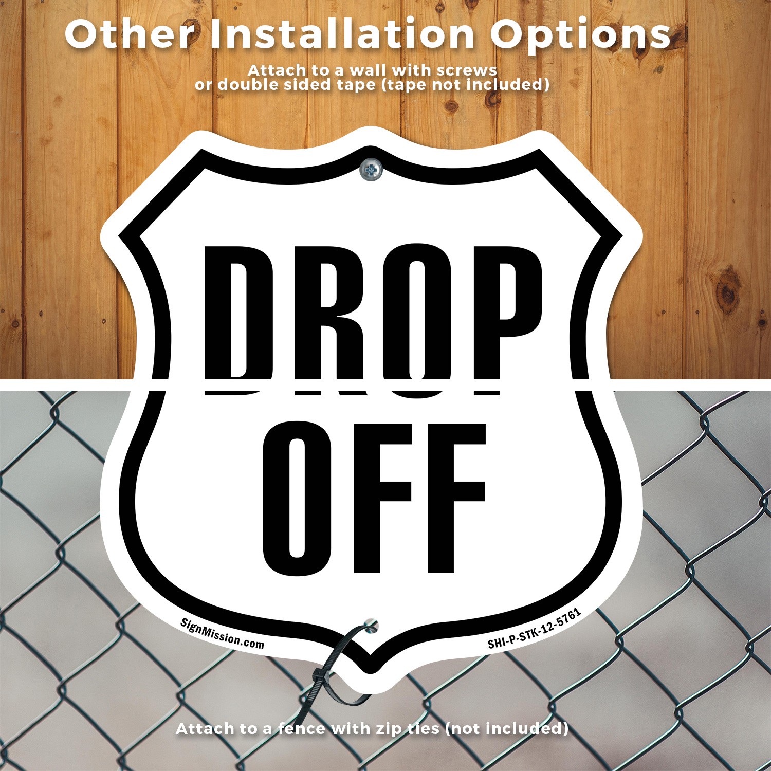 Drop-Off Shield Shaped Sign With Stake Weather Resistant Crafted in the USA