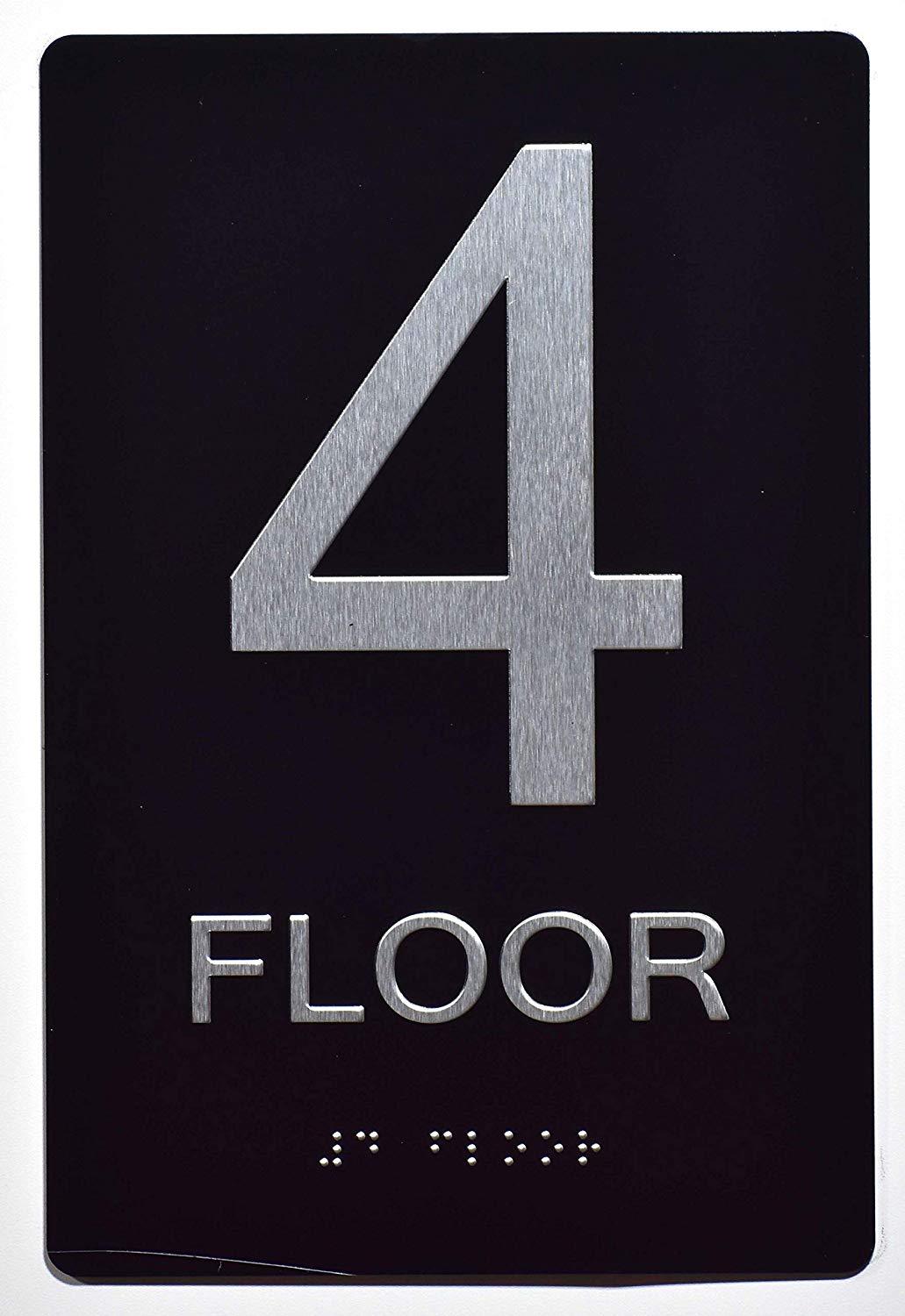 Floor Number Sign -4TH Floor Sign(Aluminium, Black/Silver,Size 6×9) ..REF24-1027