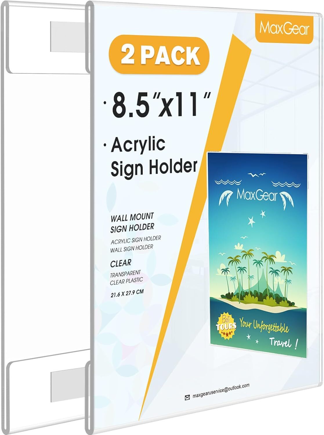 MaxGear Acrylic Sign Holder 8.5 x 11 Wall Mount Clear 8.5″ x 11″,
