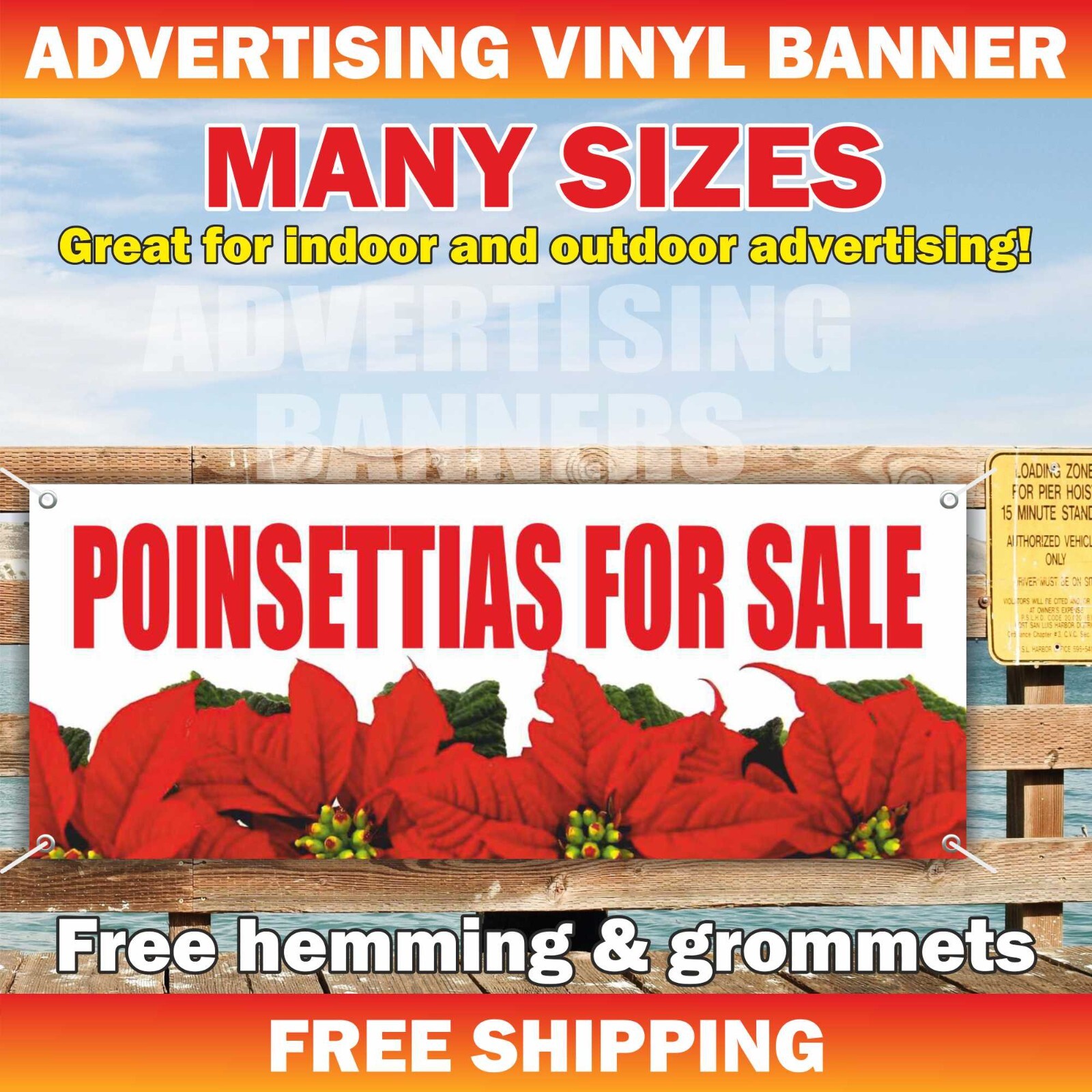 Poinsettias Sale Advertising Banner Vinyl Mesh Sign Holidays Christmas Flowers
