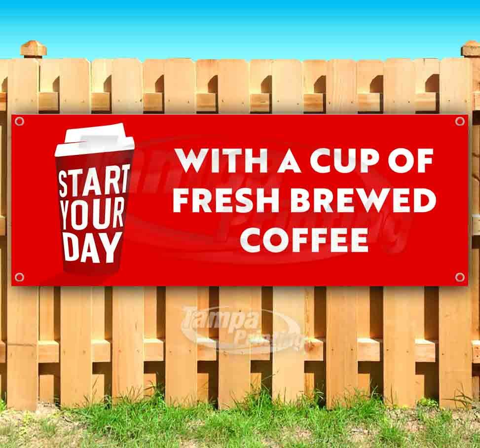 FRESH BREWED COFFEE Advertising Vinyl Banner Flag Sign Many Sizes USA