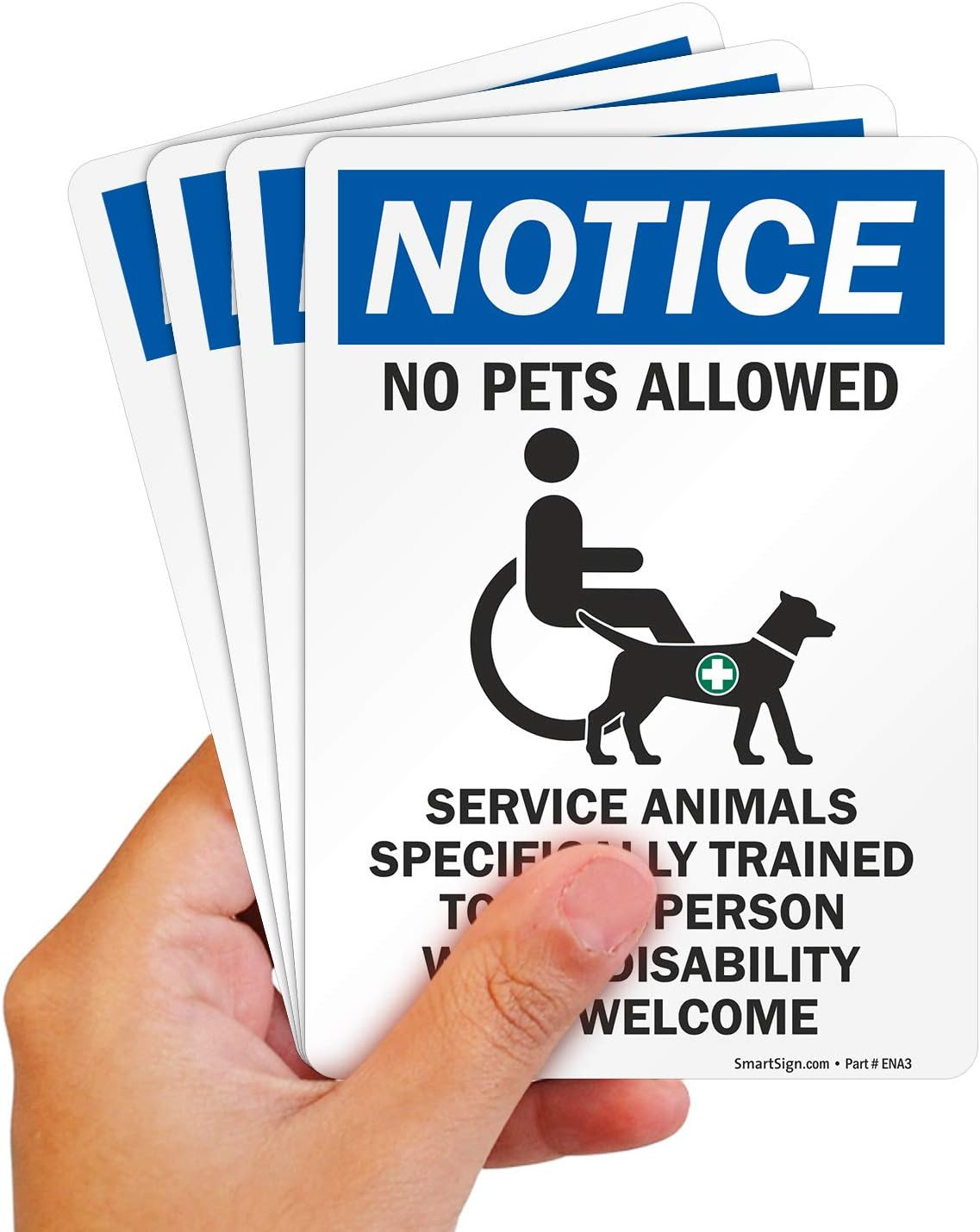 SmartSign 4-Pack 7″ x 5″ ‘Notice No Pets Allowed Service Animals Specifically Tr