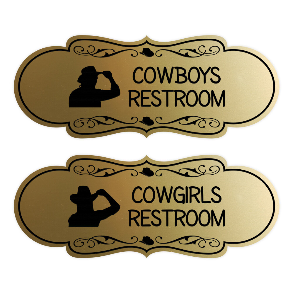 Designer Cowgirls and Cowboys Restroom Signs, (Set of 2) Wall or Door Signs