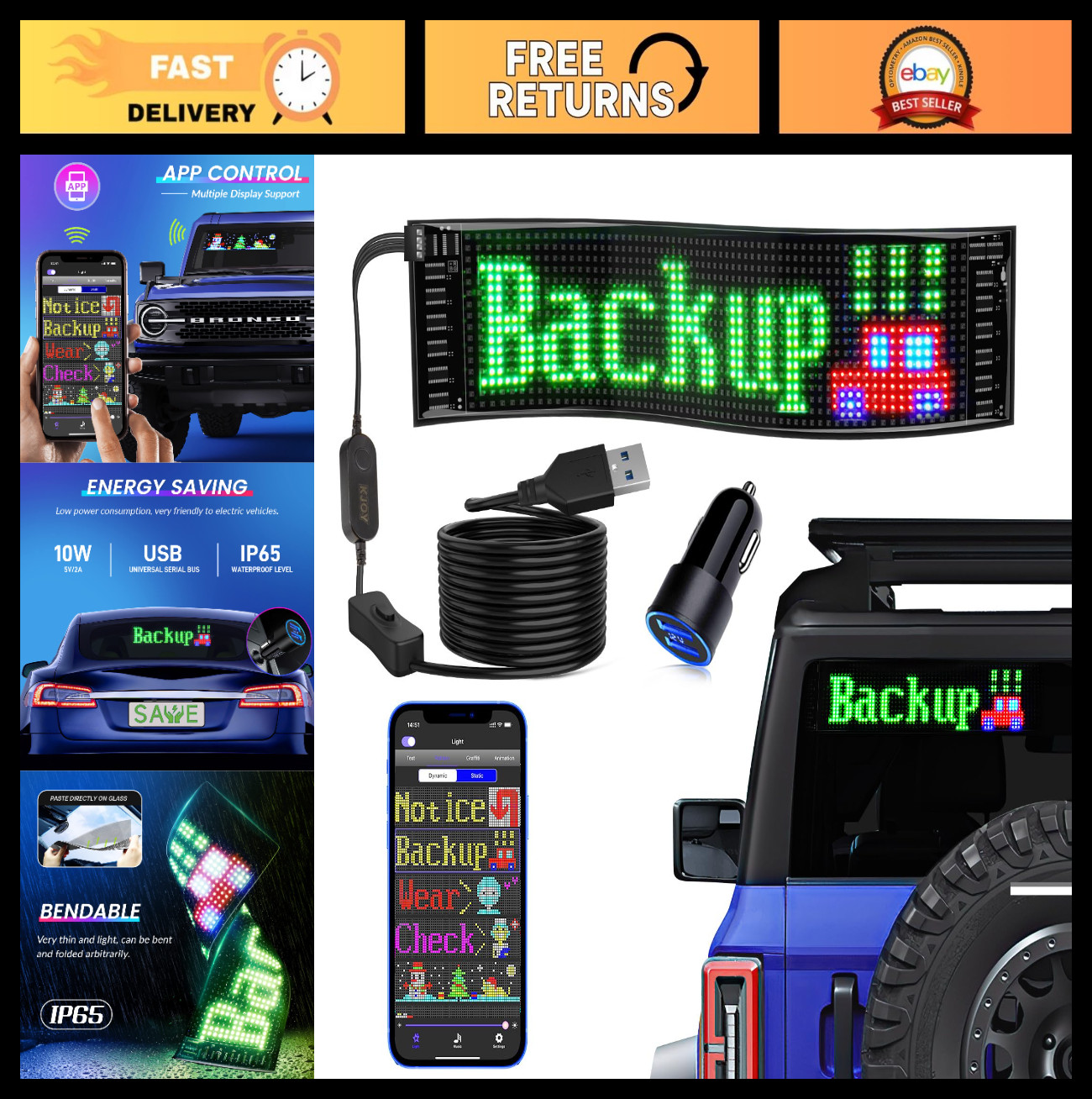 Programmable LED Sign with Bluetooth App Control – Custom Text & Animation for C