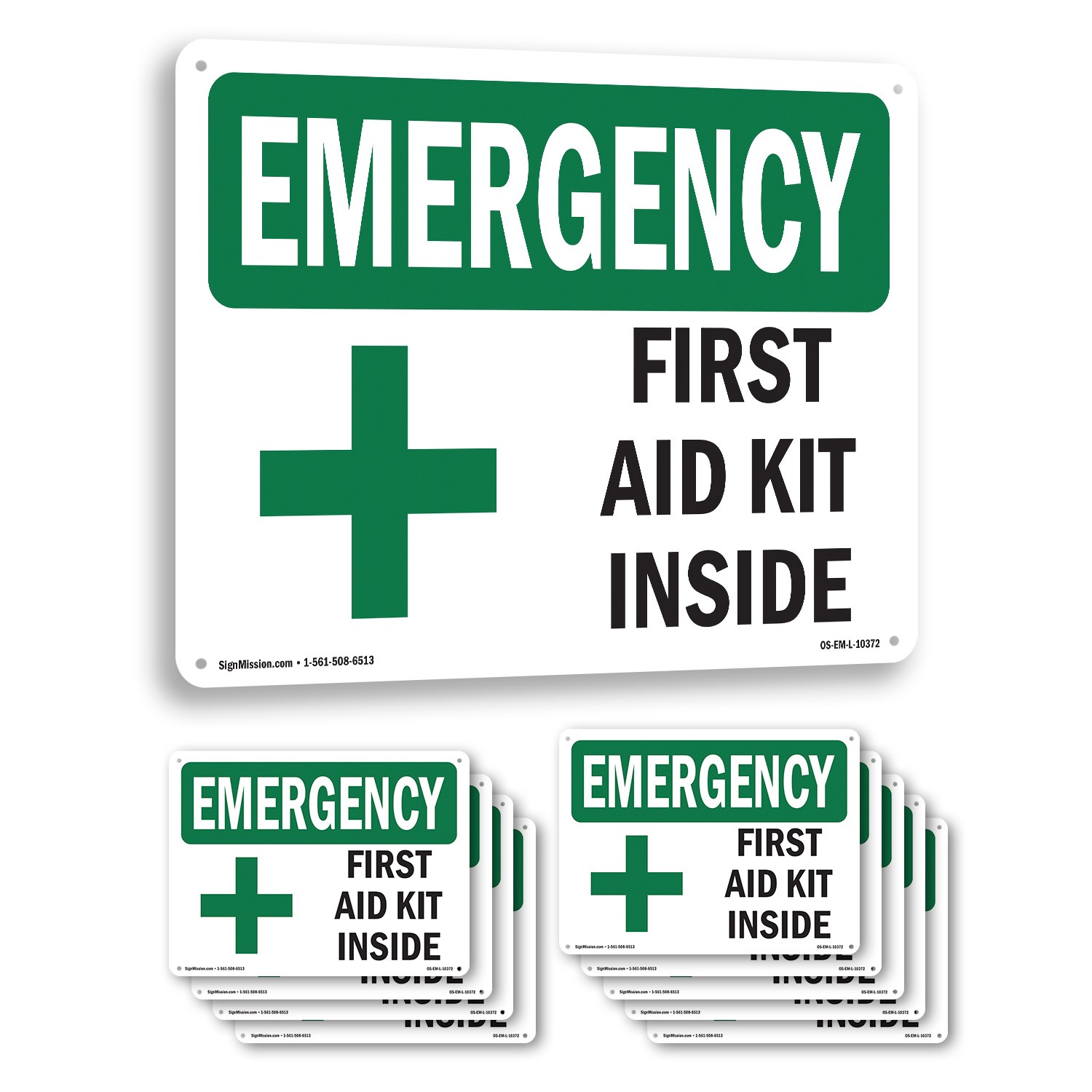 First Aid Kit Inside With Symbol OSHA Emergency Sign Or Decal – 5 or 10 Pack